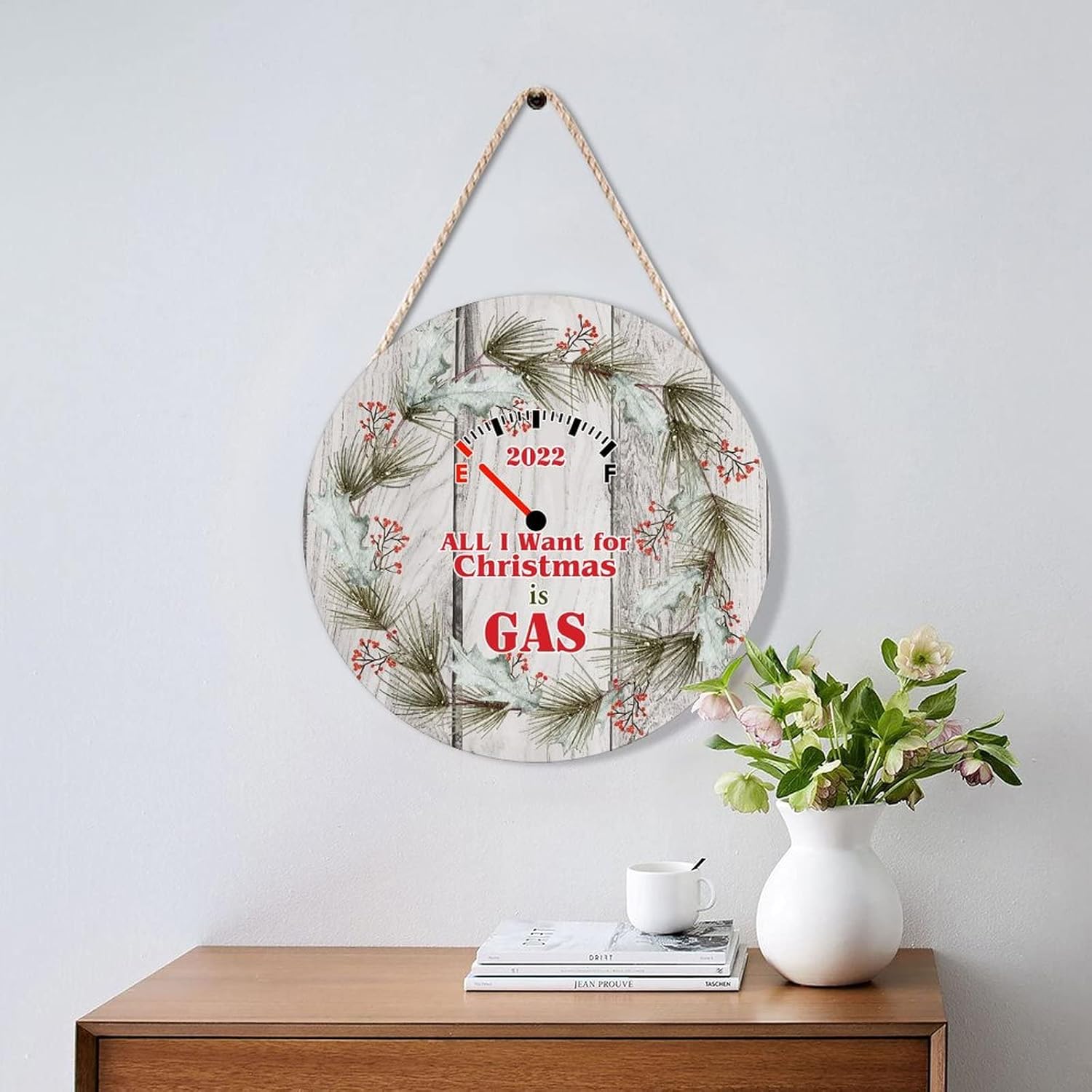 Farmhouse Door Hanger Funny Christmas Wreath 10x10 Wood Sign