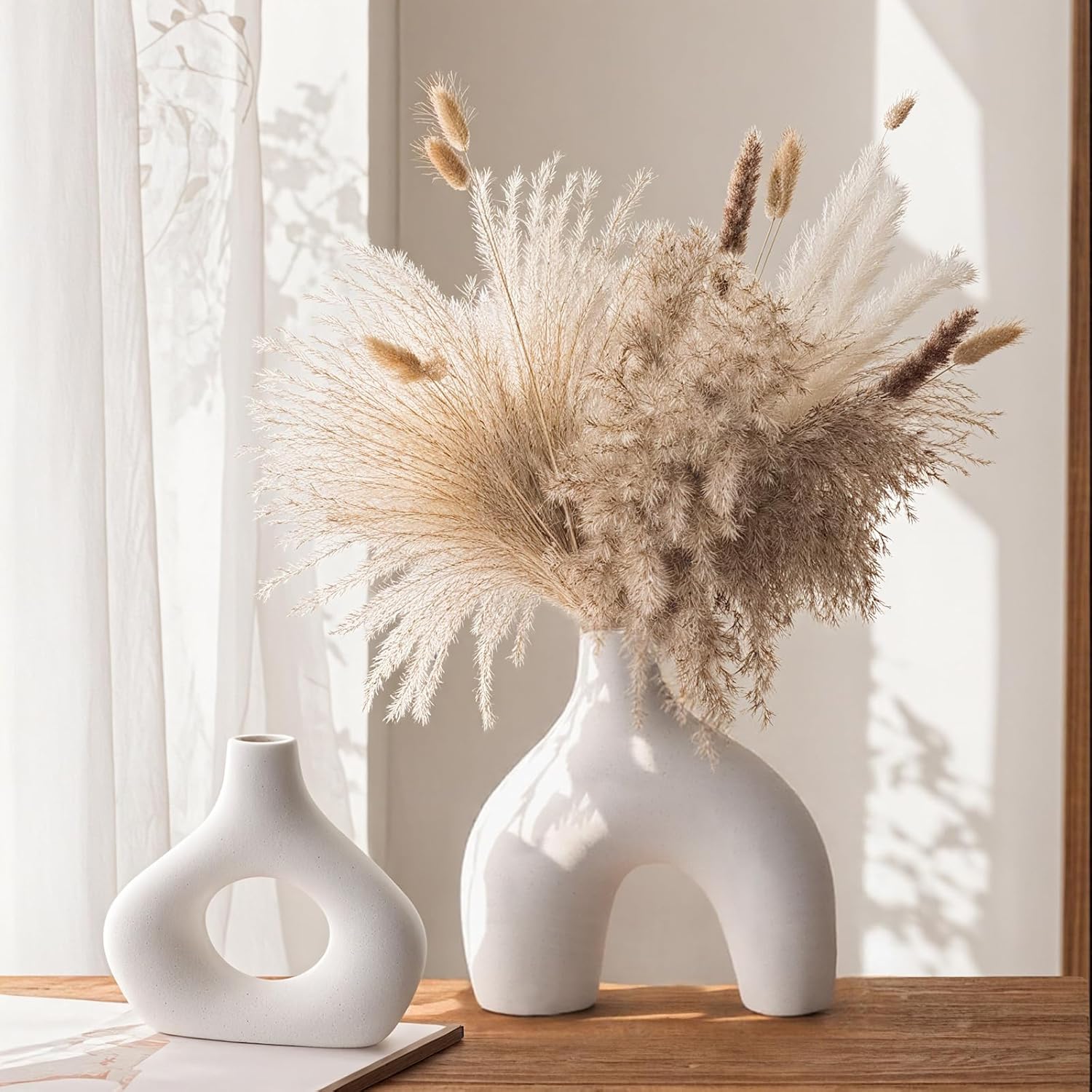 GarDream White Ceramic Vase Set of 2 Minimalist Donut Style