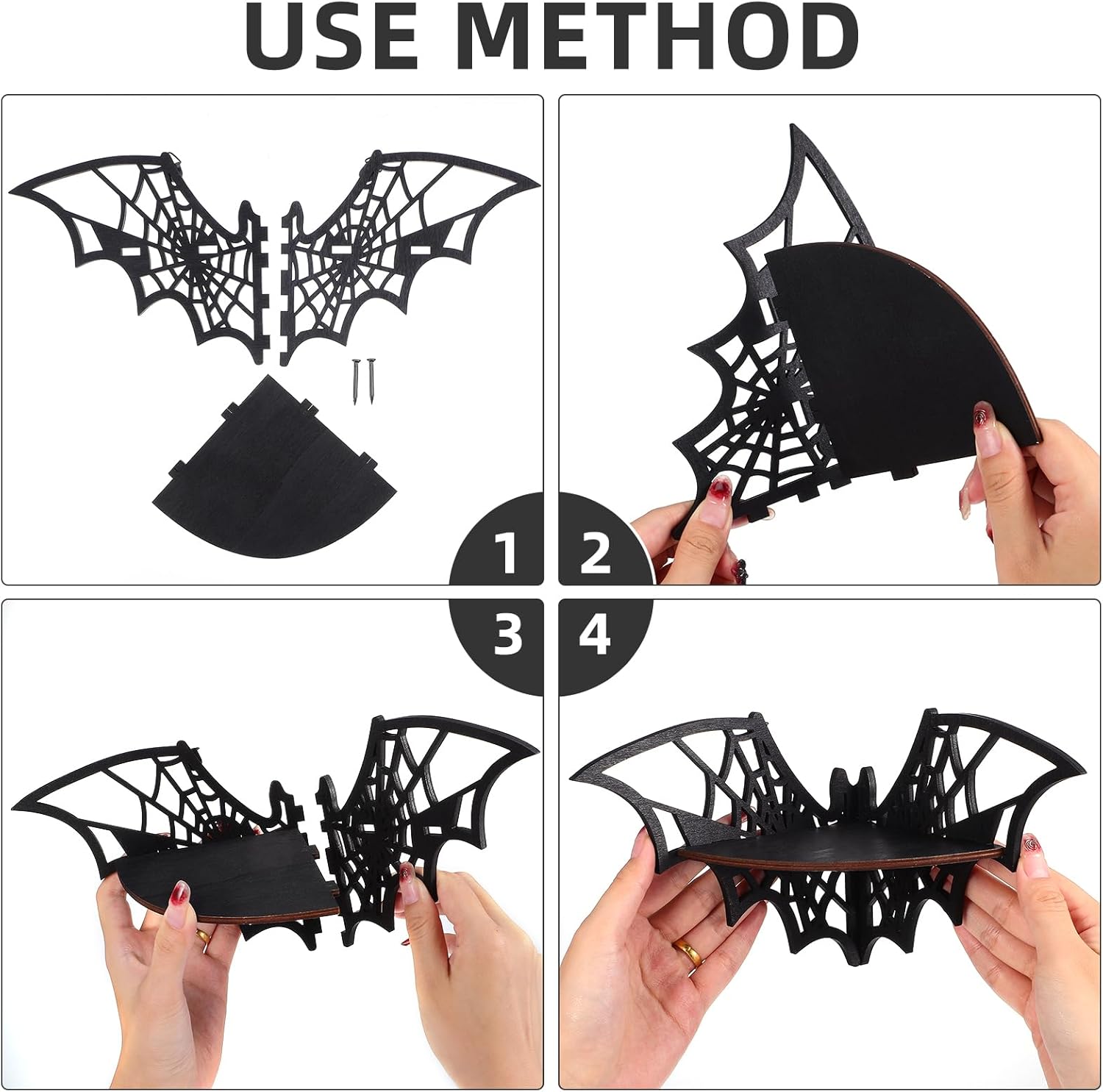 Gothic Floating Corner Shelf Black Wooden Storage Rack for Spooky Decor