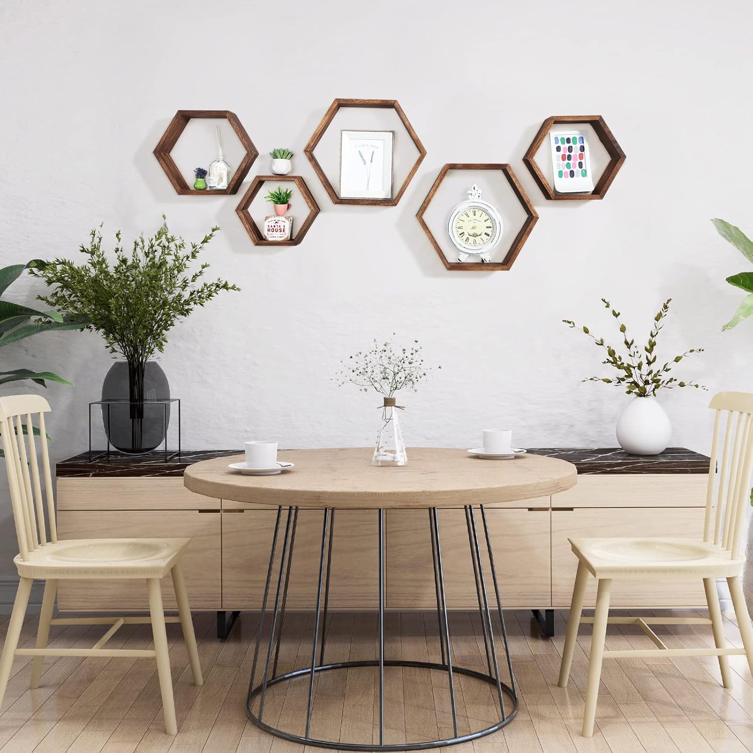 Maitys Hexagon Floating Shelves Set of 8 Brown Wood Wall Decor