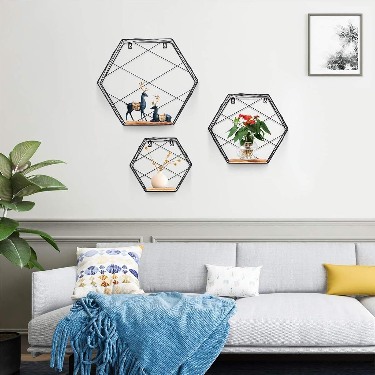 Hexagonal Floating Wall Shelf - Modern Geometric Display Rack