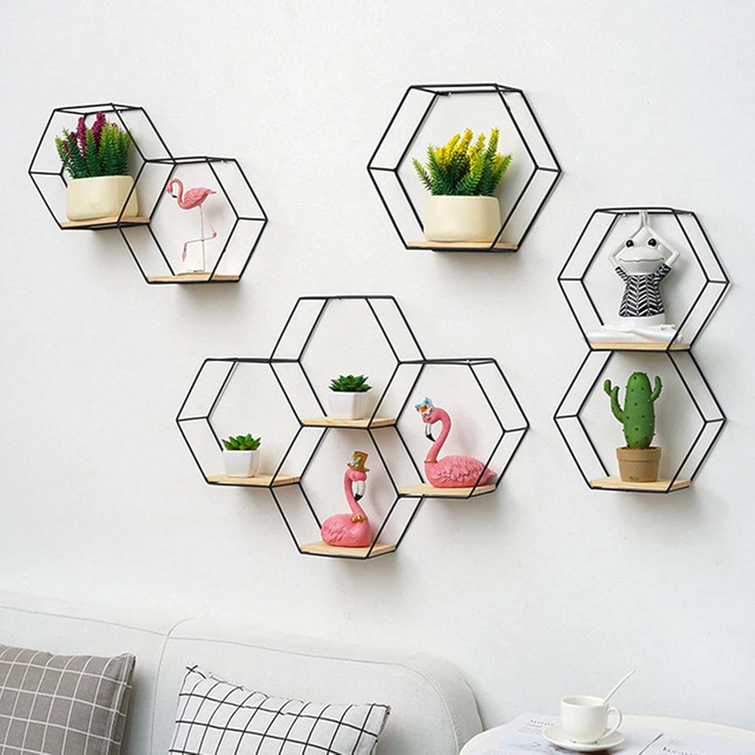 Goodilest Hexagon Floating Wall Shelf with Iron Frame