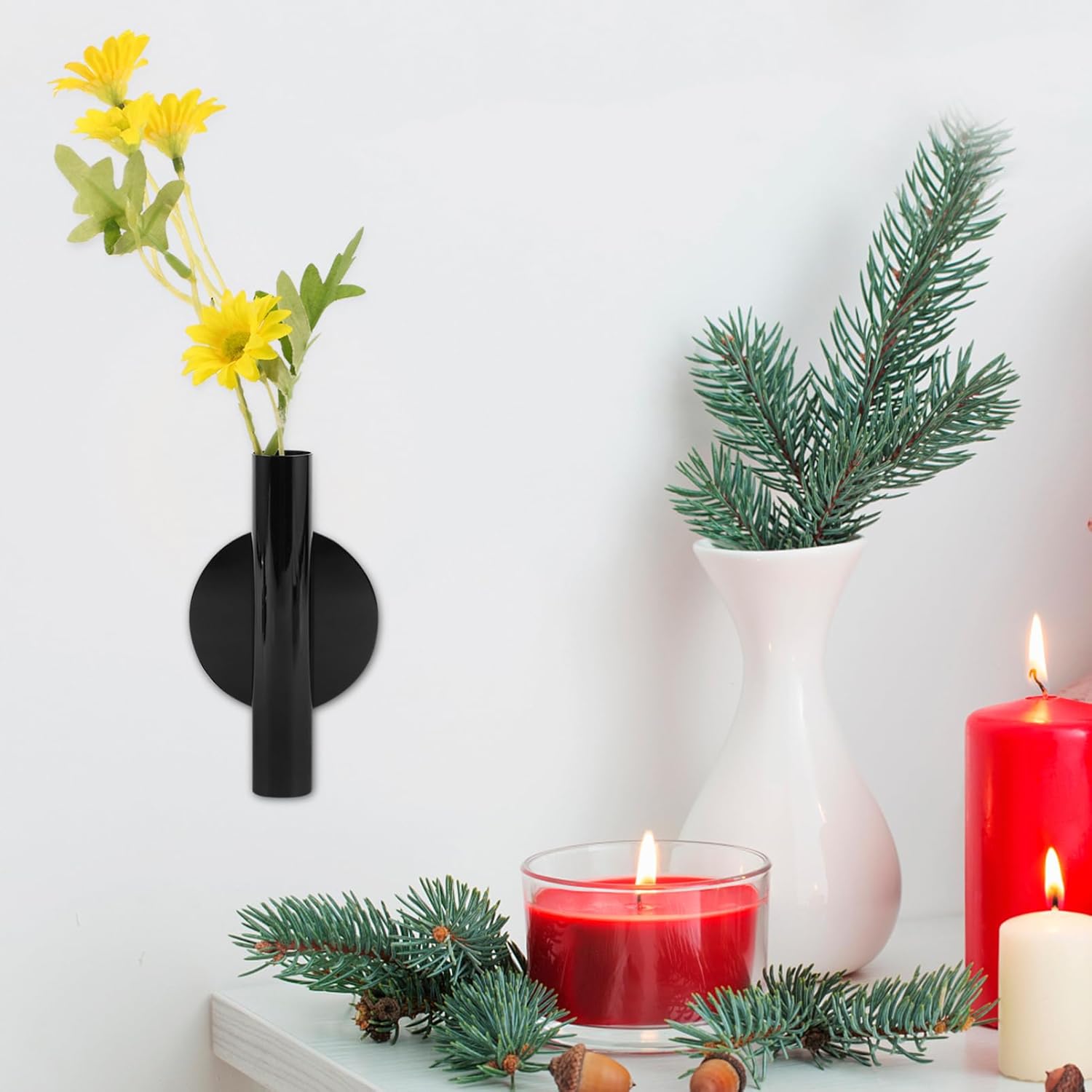 Ciieeo 2pcs Wall-Mounted Metal Flower Vase for Indoor Decor