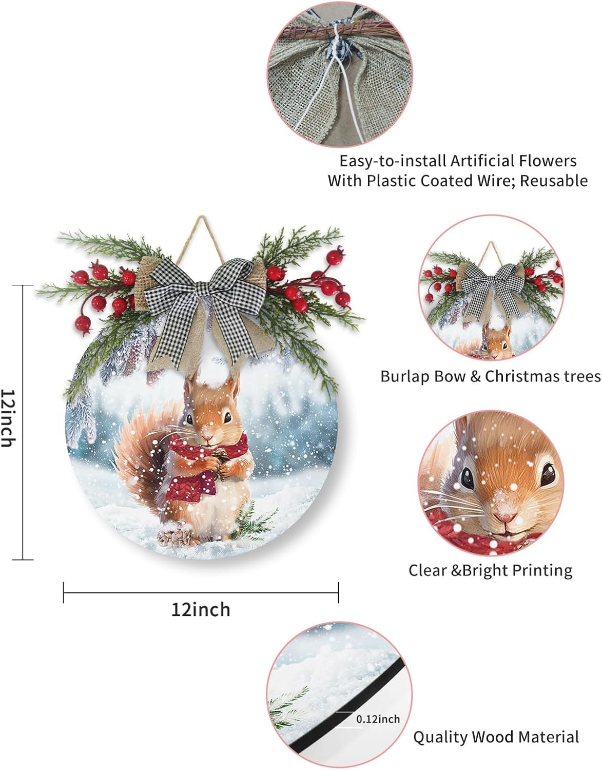 Welcome Sign with Squirrel Pine Cone Xmas Wreath