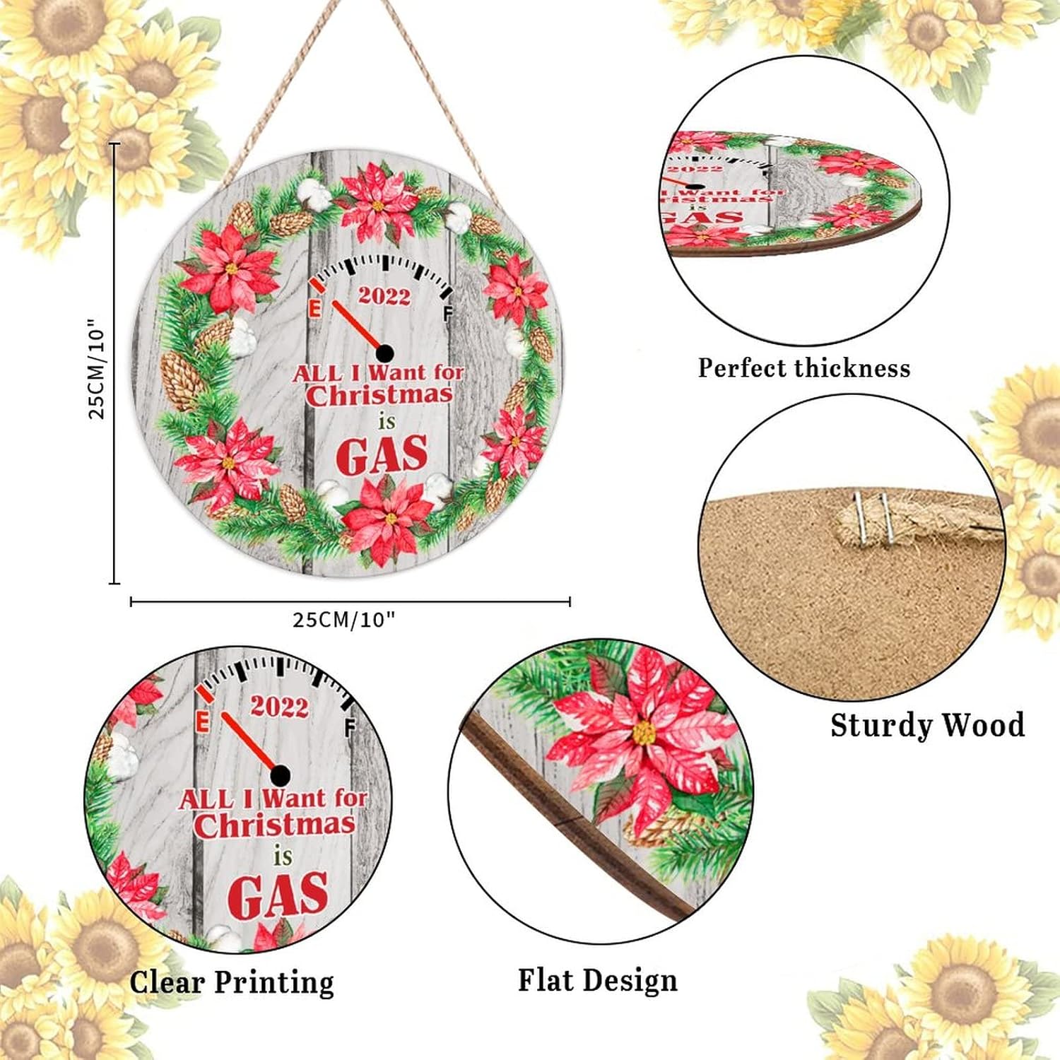 Farmhouse Front Door Hanger Christmas Wreath Funny Wood Sign 10x10
