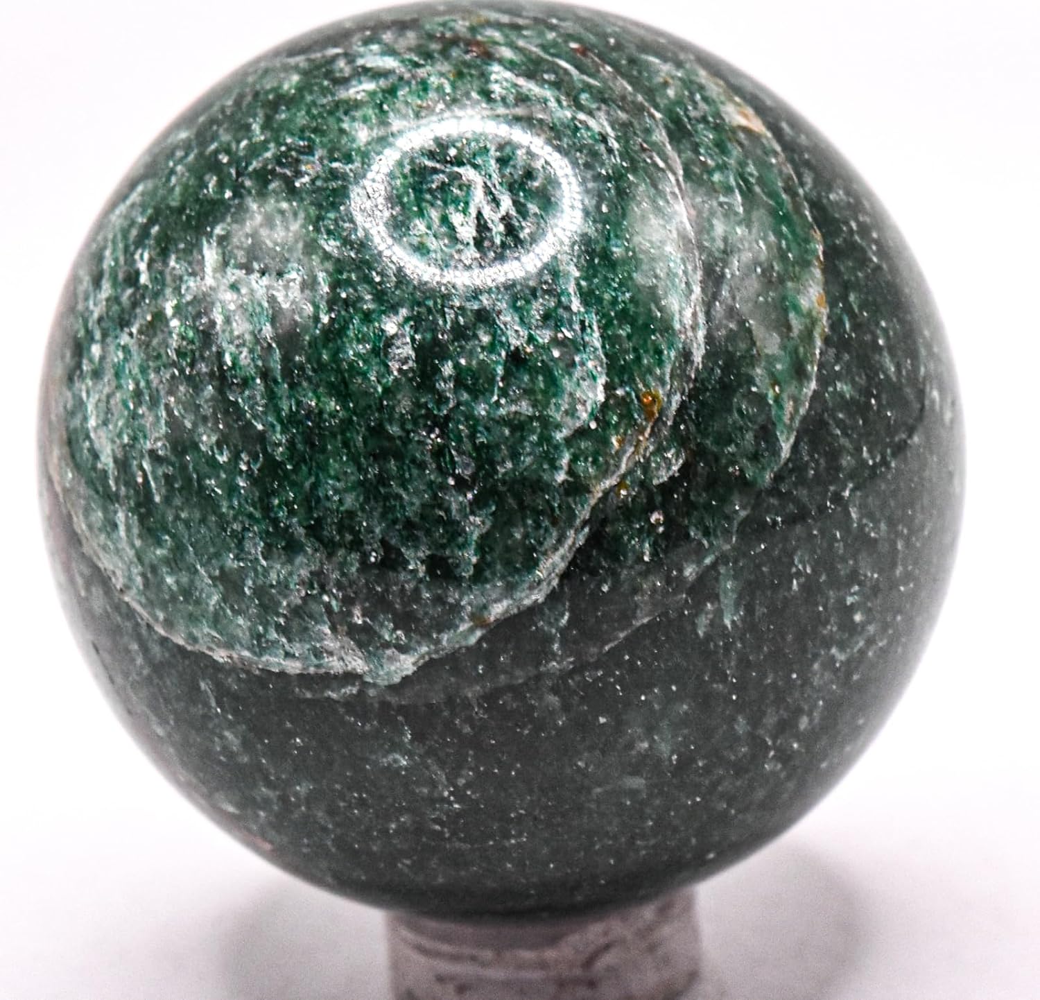 47mm Dark Green Jade Carved Sphere Decor Ball With Stand