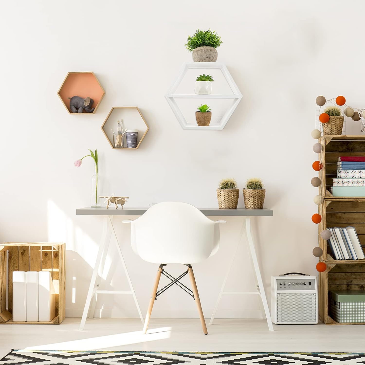 LIFKOME Hexagon Floating Wood Shelf for Home Decor