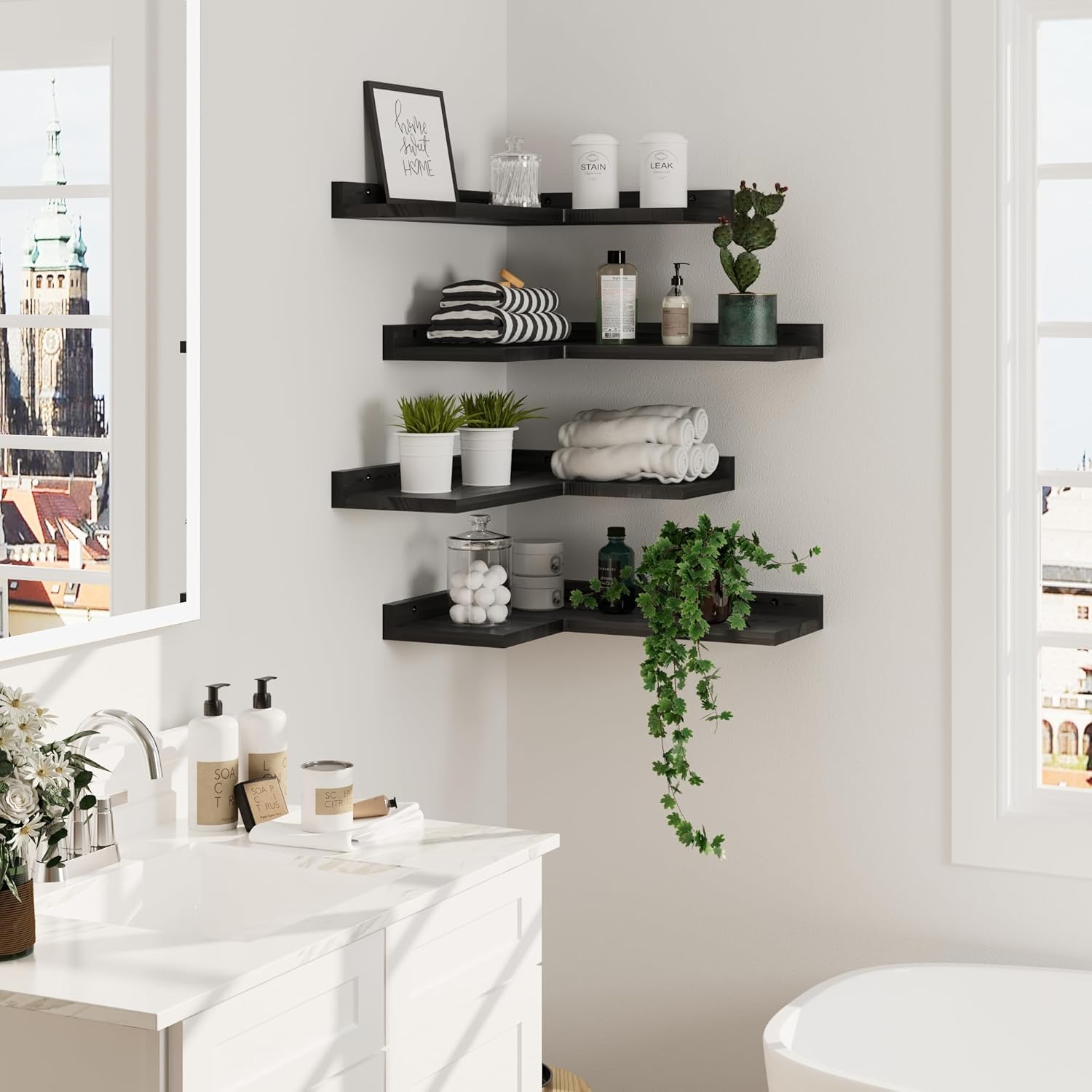4-Tier Corner Floating Shelves Black