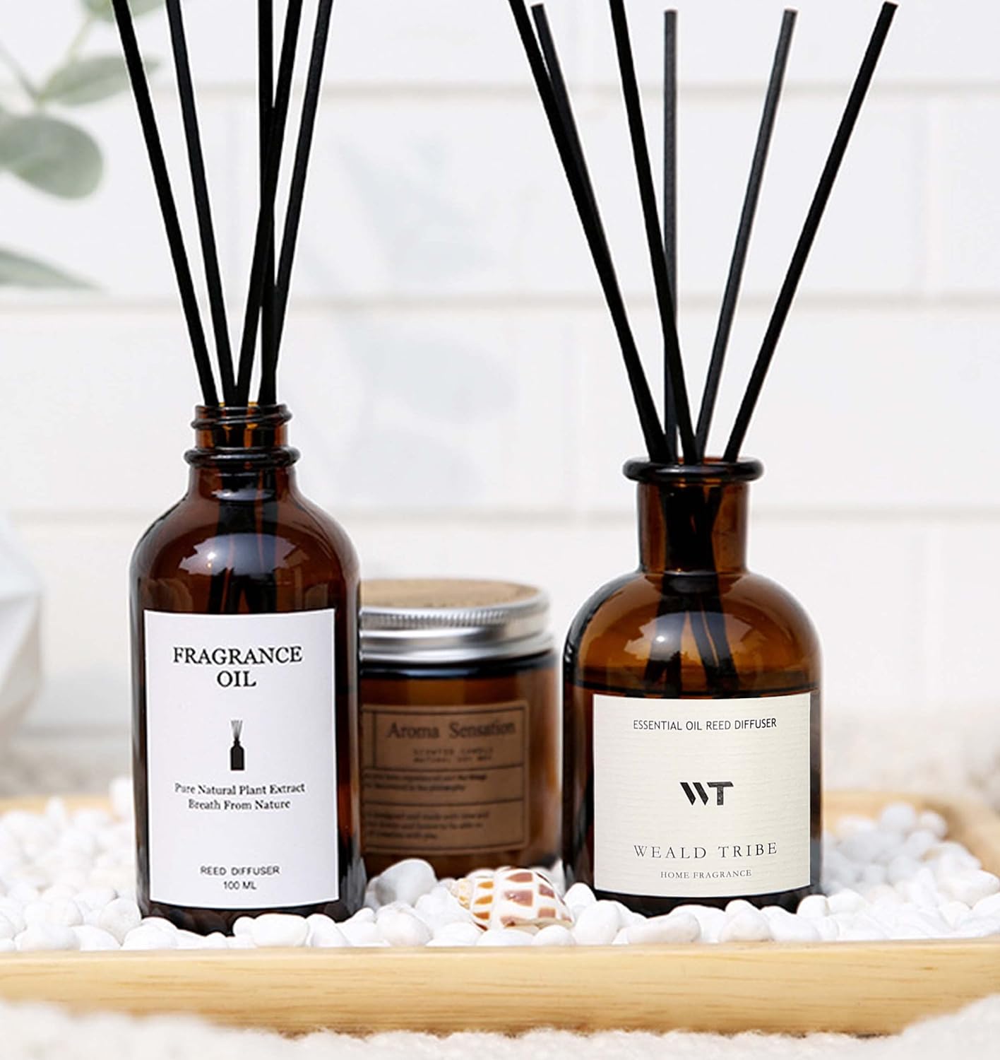 WEALD TRIBE Reed Diffuser Set for Bathroom Shelf Decor