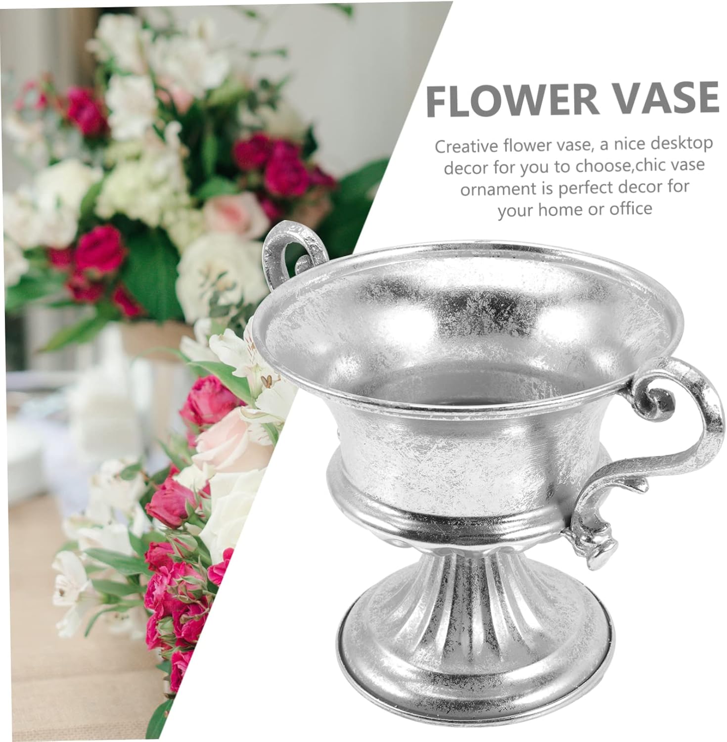 Mipcase Silver Flower Urn Vase for Home Decor