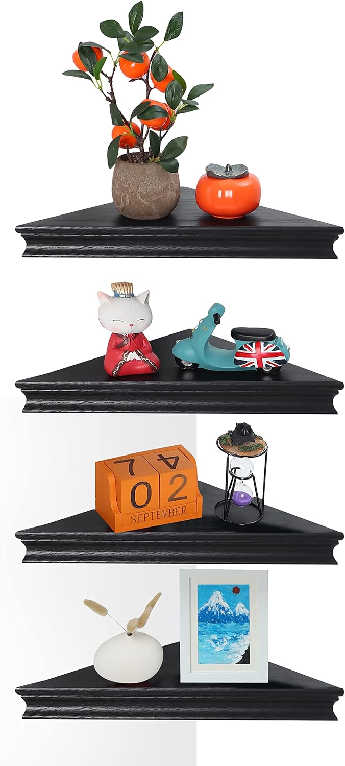 Corner Floating Shelf Set of 4 Black Rustic Design