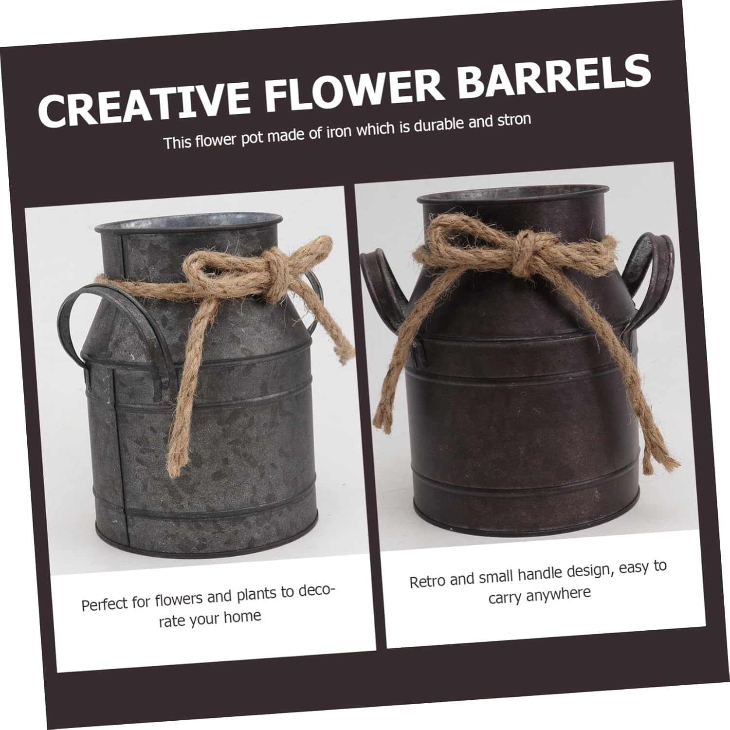 2pcs Vintage Iron Flower Bucket for Succulents Retro Decor with Small Handle for Home and Garden