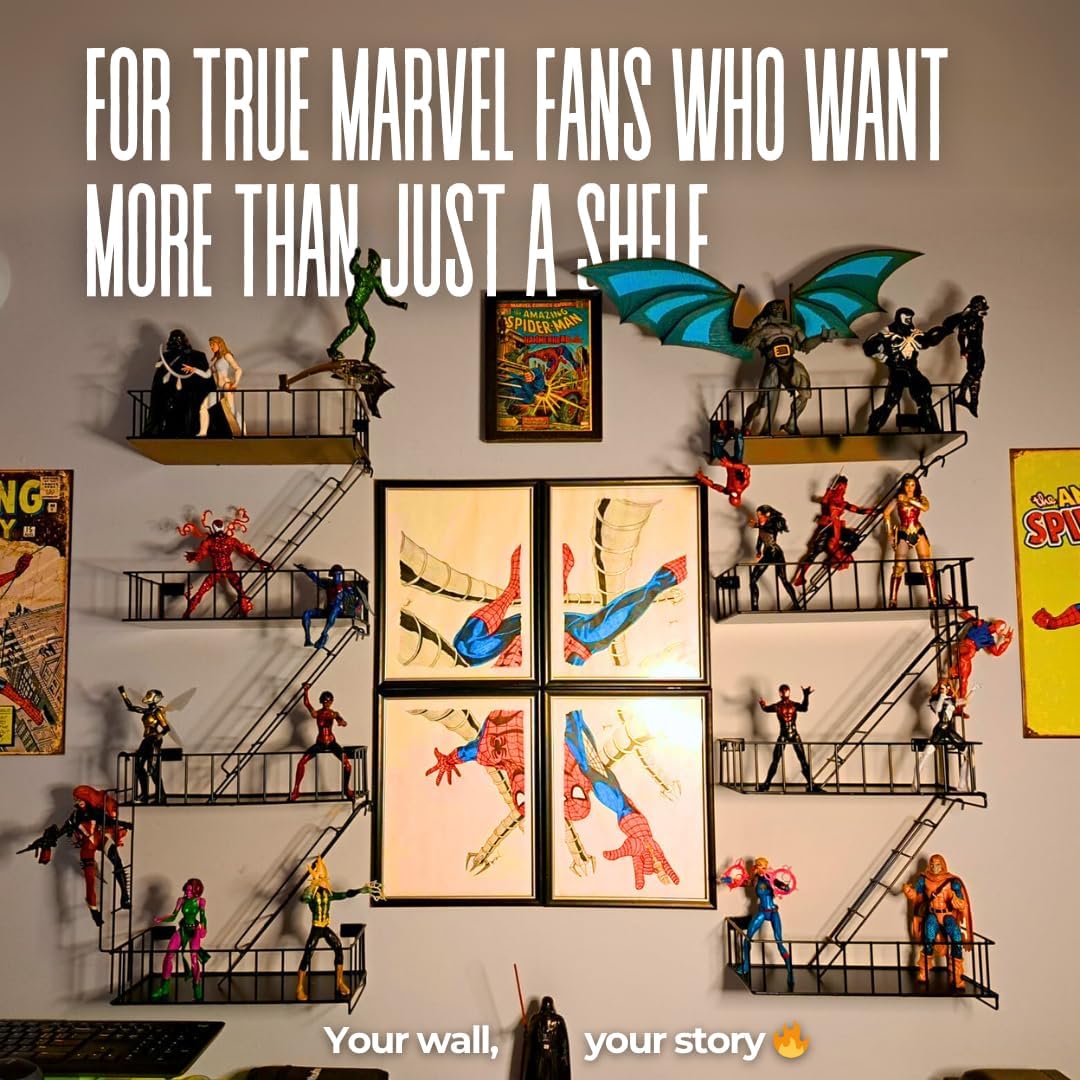 4 Tier Fire Escape Wall Shelf - Black Metal Decor Ladder Shelf