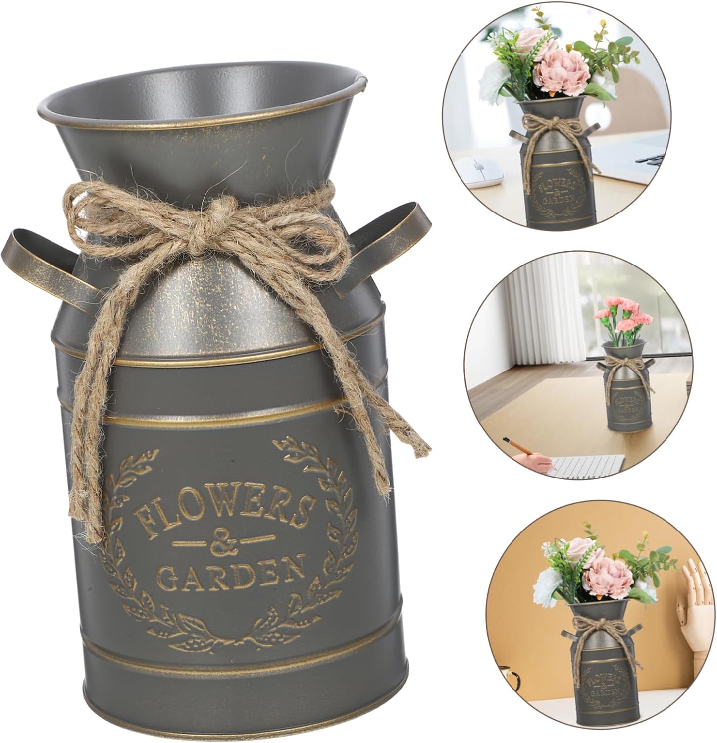 PRETYZOOM Vintage Galvanized Metal Jug Vase for Dried Flowers Rustic Planter with Handle