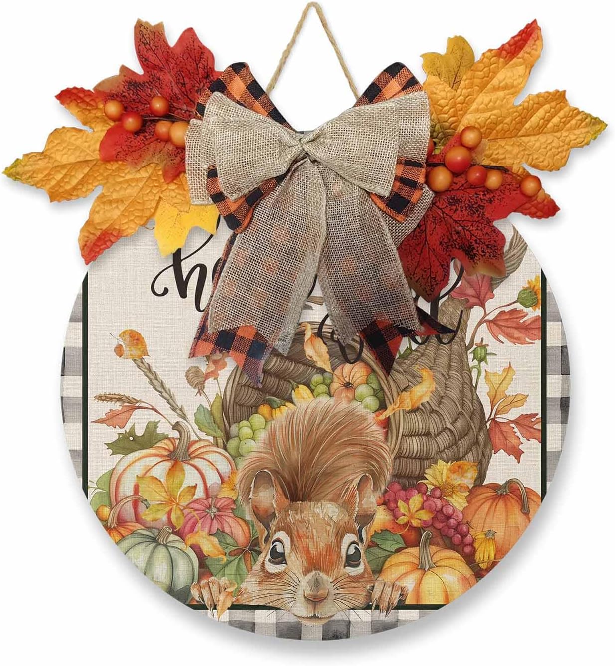 Welcome Sign Front Door Fall Thanksgiving Wreath Decor