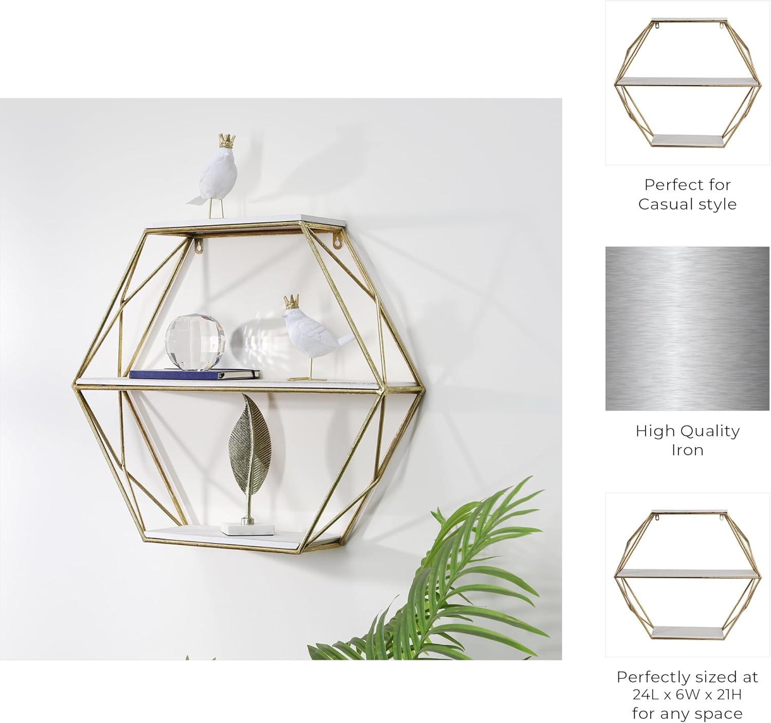 Sagebrook Home Geometric Wall Shelf - 24 Gold