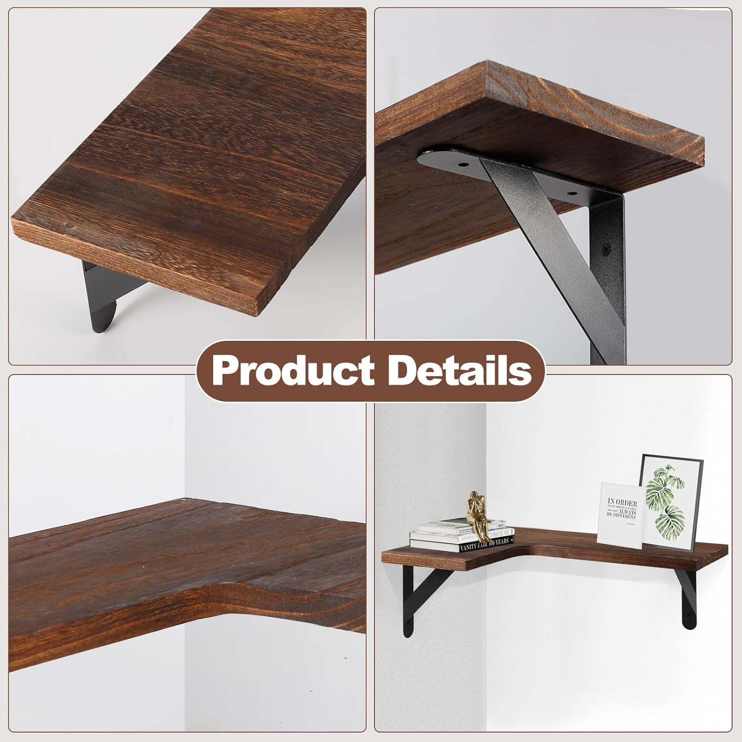 Gabotrie Corner Floating Shelves Set of 4 Dark Brown
