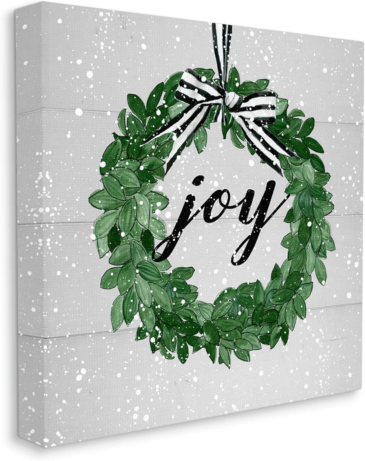 Stupell Industries Joy Sentiment Green Winter Leaf Wreath Canvas Wall Art