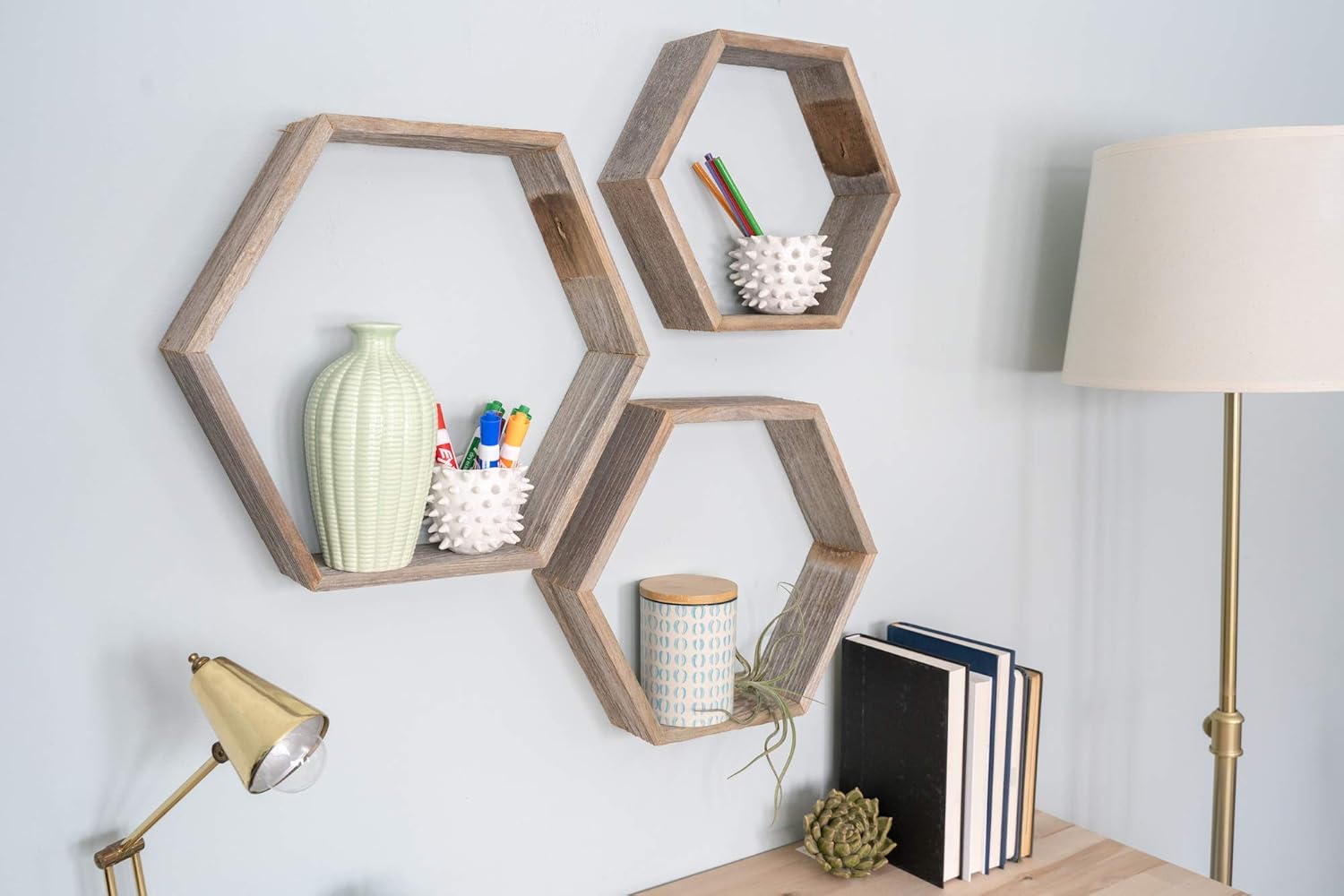 BarnwoodUSA Hexagon Floating Shelves Set of 3