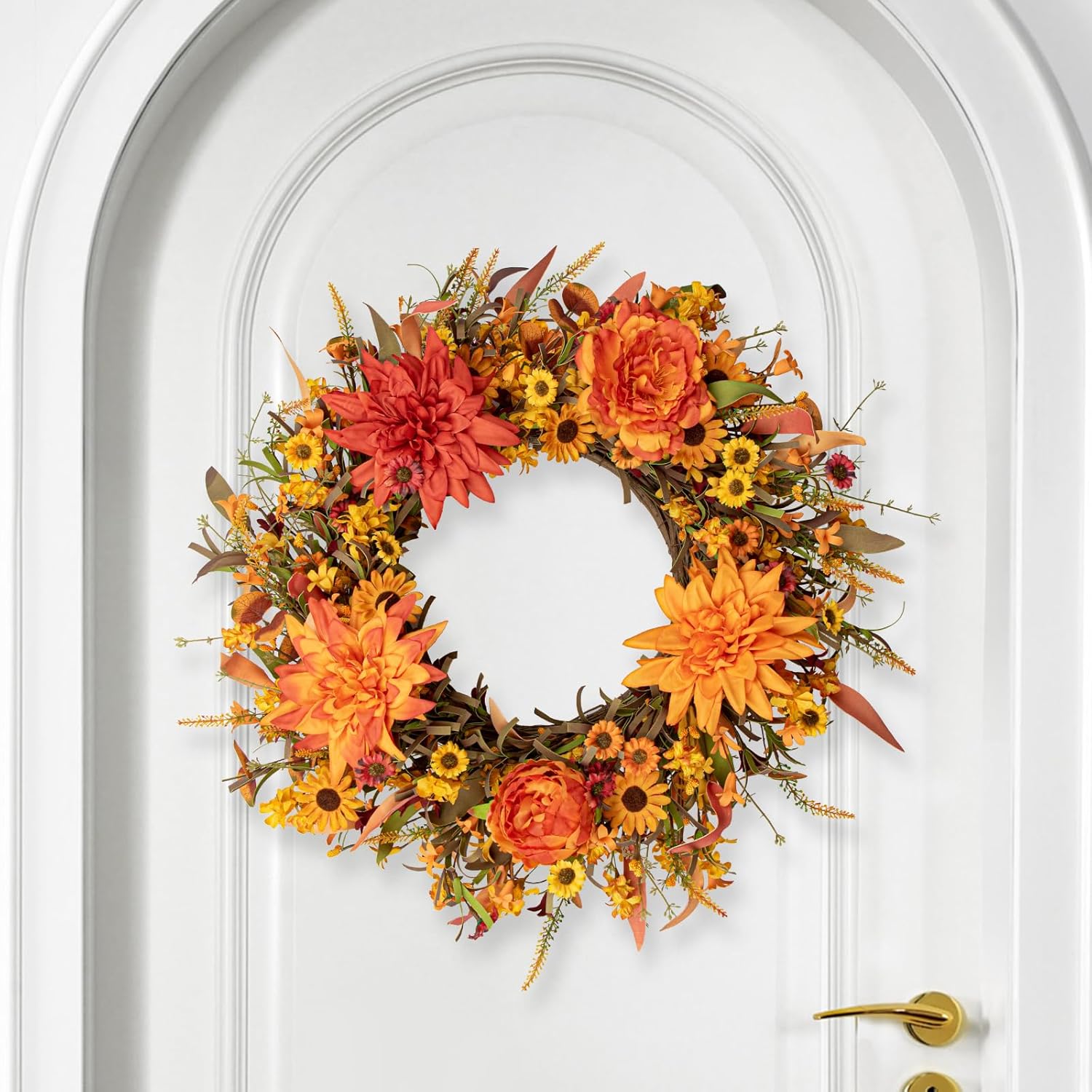JFLORU 22 Inch Artificial Fall Wreath Autumn Decor for Front Door Thanksgiving Harvest Festival