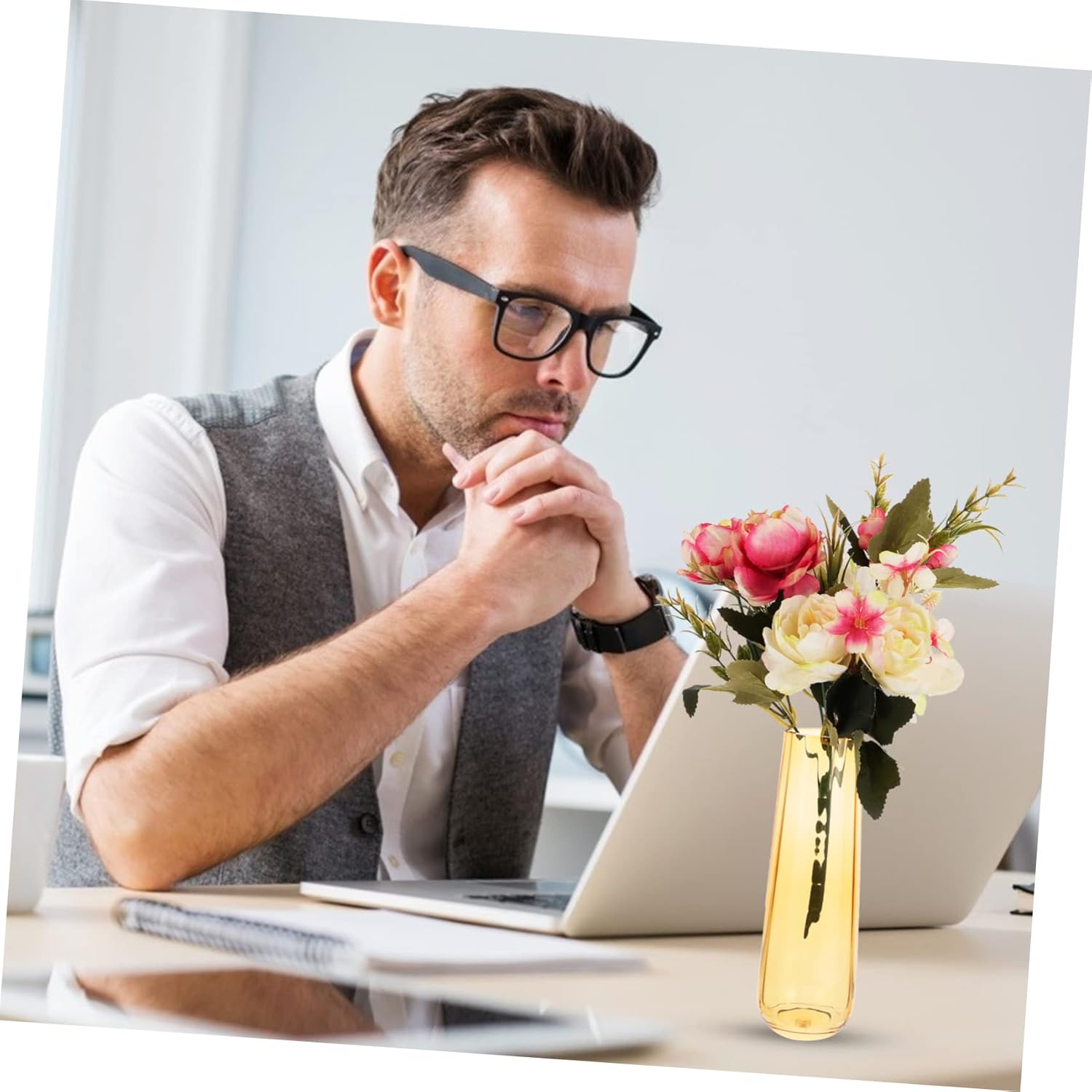Amosfun Modern Glass Flower Vase for Home Office Decor