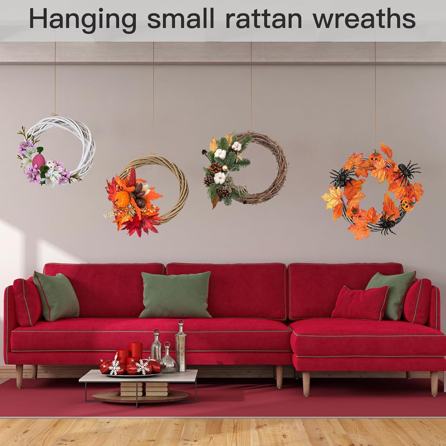 MALOKI 4pcs Rattan Wreath Ring for DIY Crafts