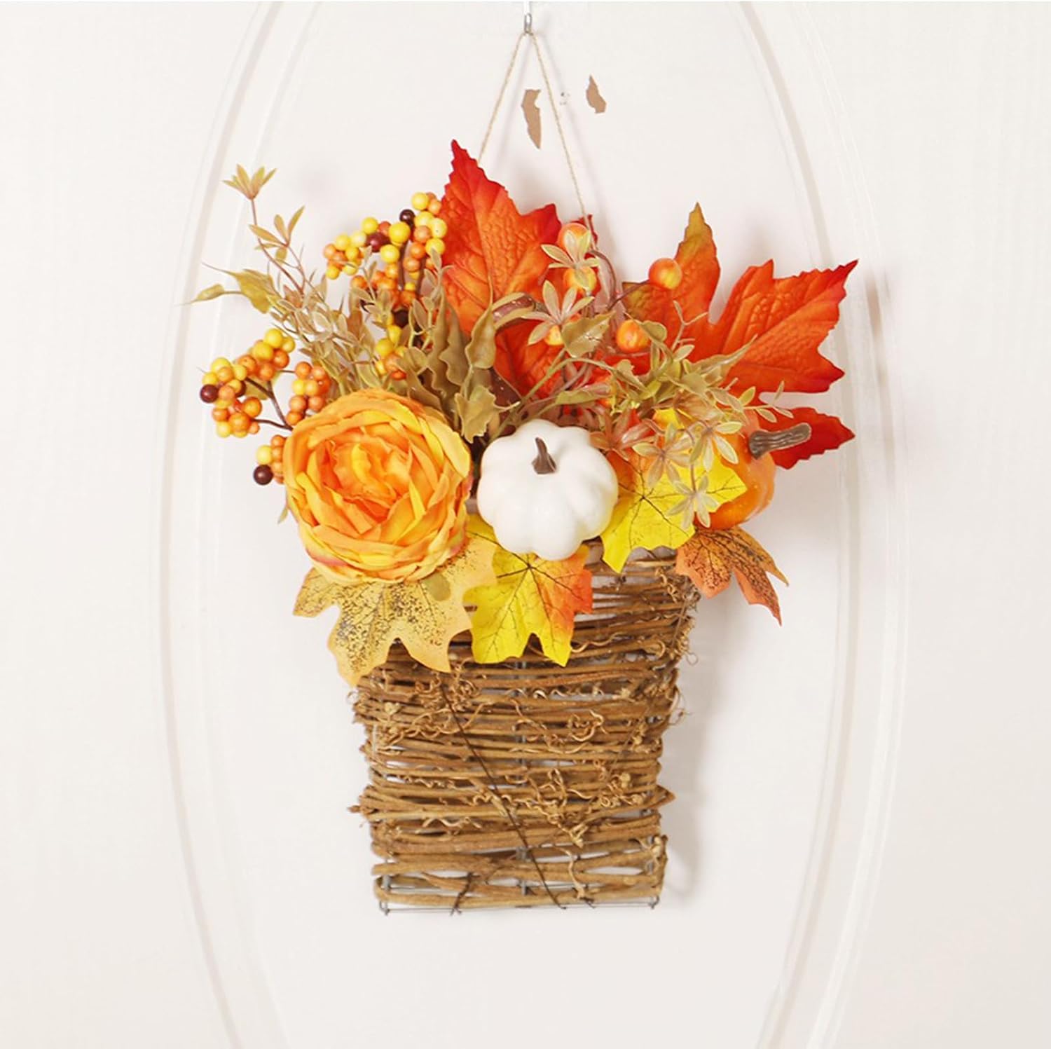 Fall Door Wreath with Peony and Pumpkin Decor