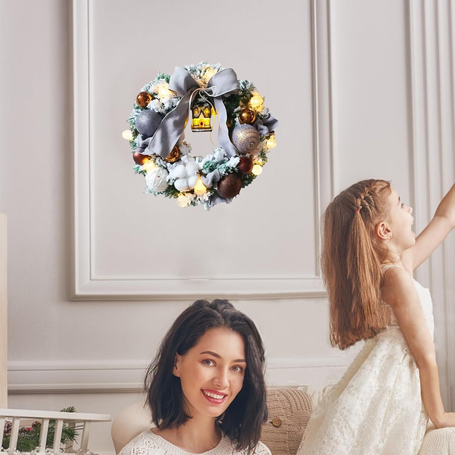 Front Door Wreath with Bow Tie Realistic Holiday Decor