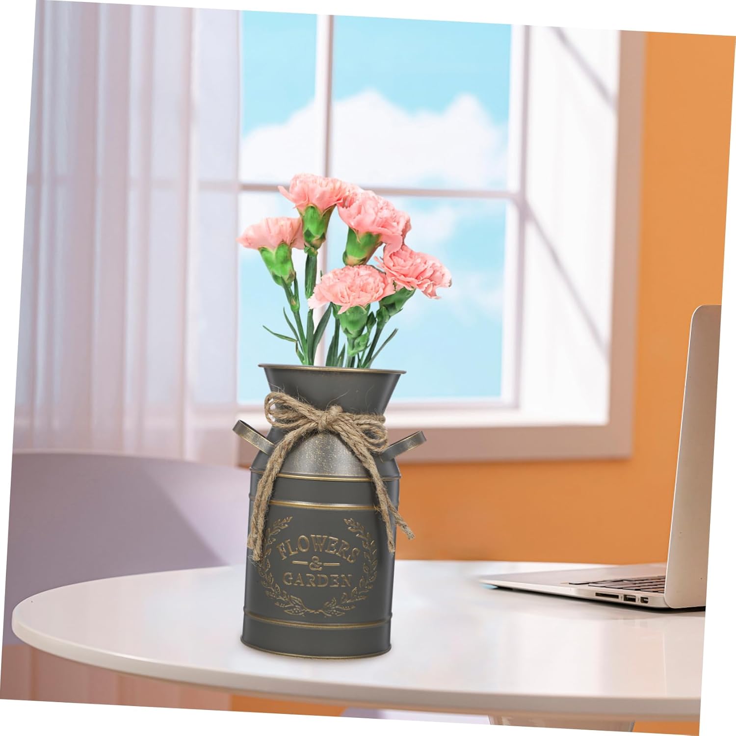 PRETYZOOM Vintage Galvanized Metal Jug Vase for Dried Flowers Rustic Planter with Handle