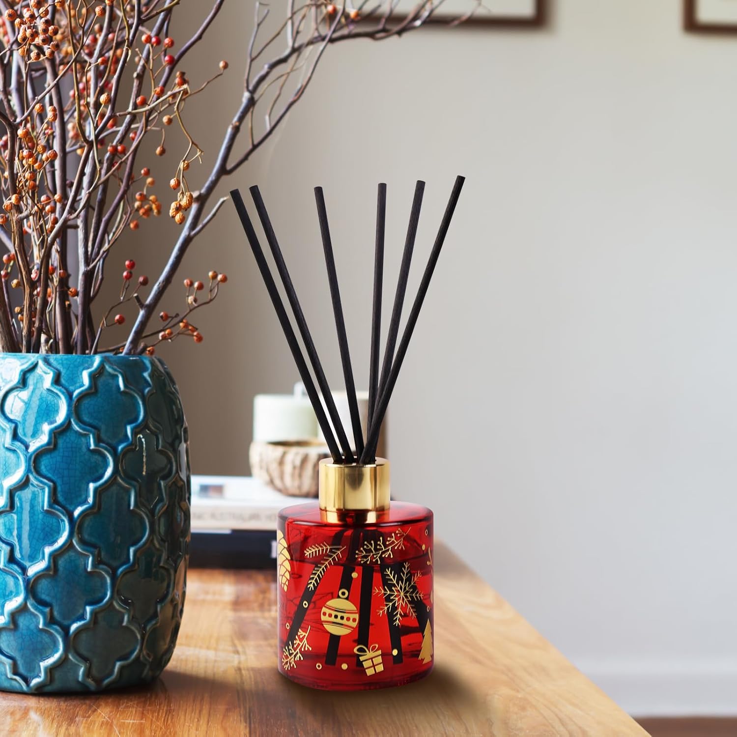 Brakula Holiday Reed Diffuser Set 8 Sticks with Christmas Jar Design