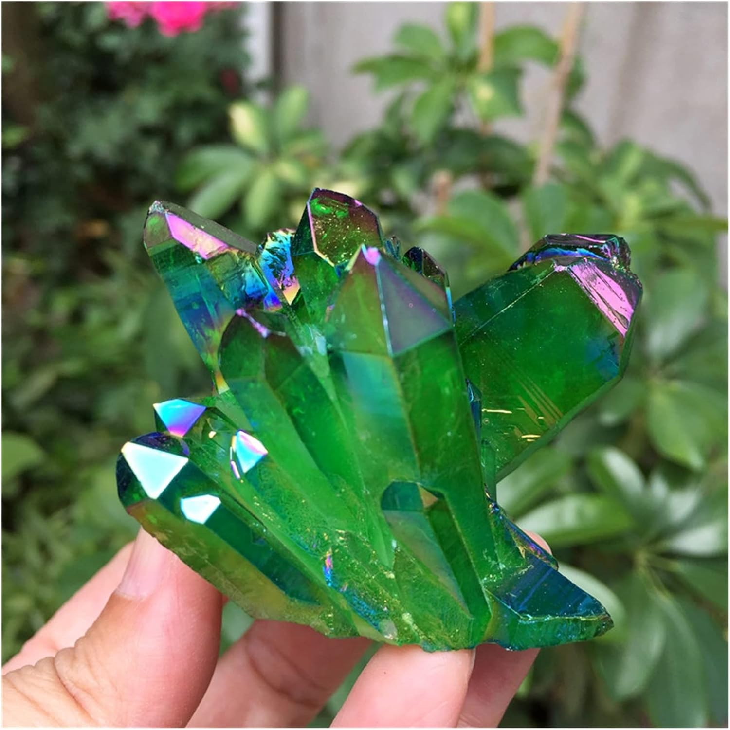 FLOAPA Green Aura Crystal Cluster for Home and Office Decoration