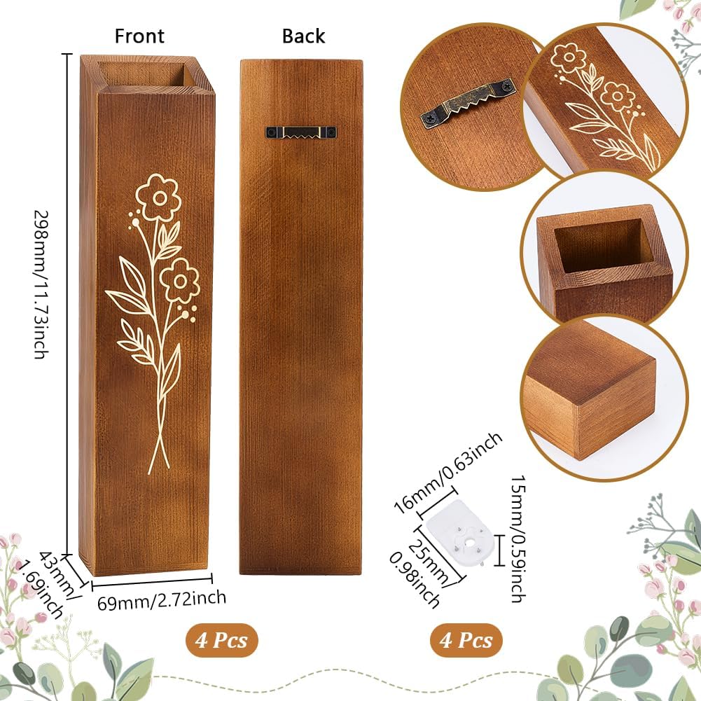 Peacoblue 4 Pack Wall Planters Solid Wood Indoor Decor with Black Finish for Dried Flowers and Faux Greenery