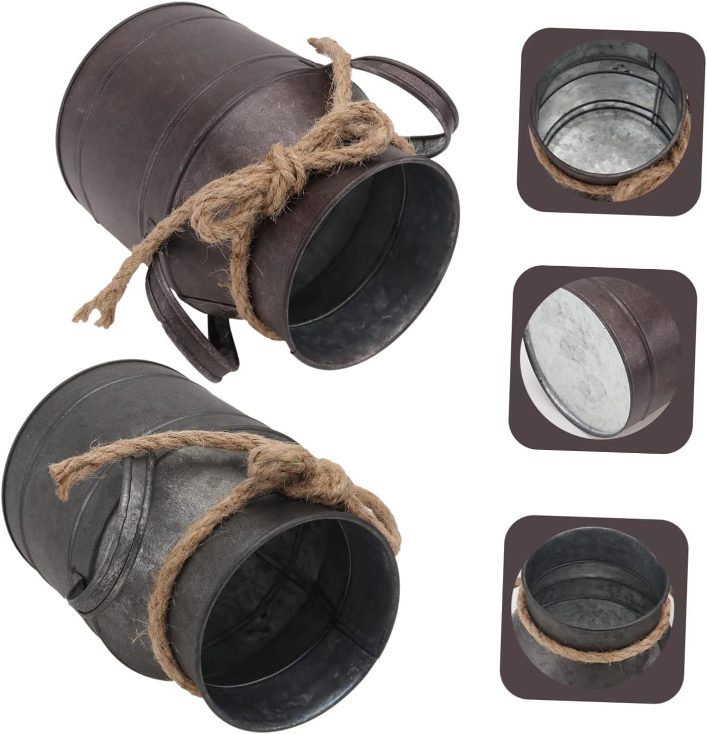 2pcs Vintage Iron Flower Bucket for Succulents Retro Decor with Small Handle for Home and Garden