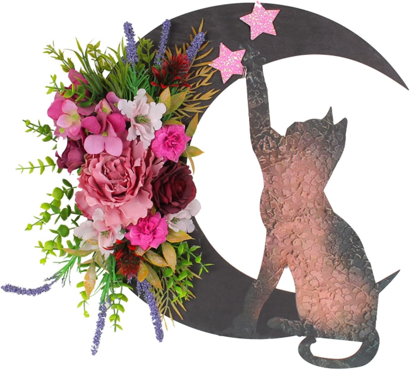 Halloween Black Cat Door Wreath with Bell Pendant