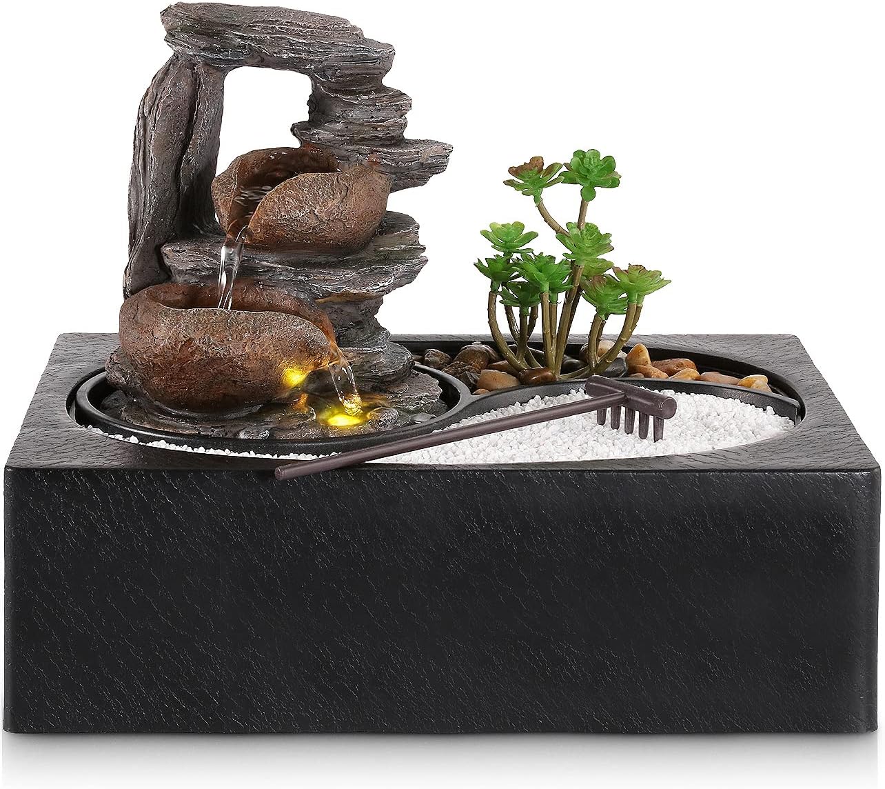 WICHEMI Tabletop Water Fountain with LED Light for Home Office Decor