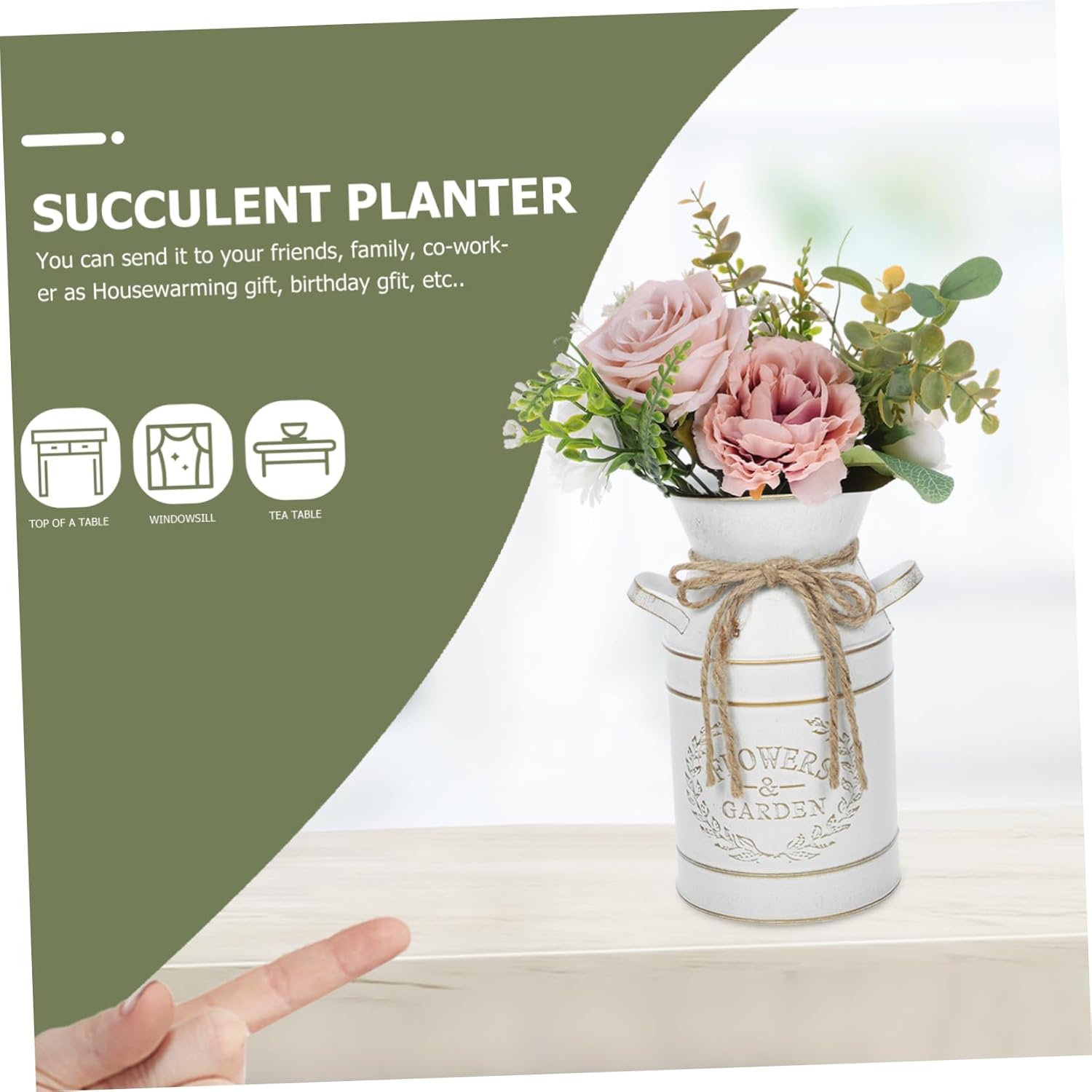 Cabilock Galvanized Iron Farmhouse Flower Bucket Decorative Vase