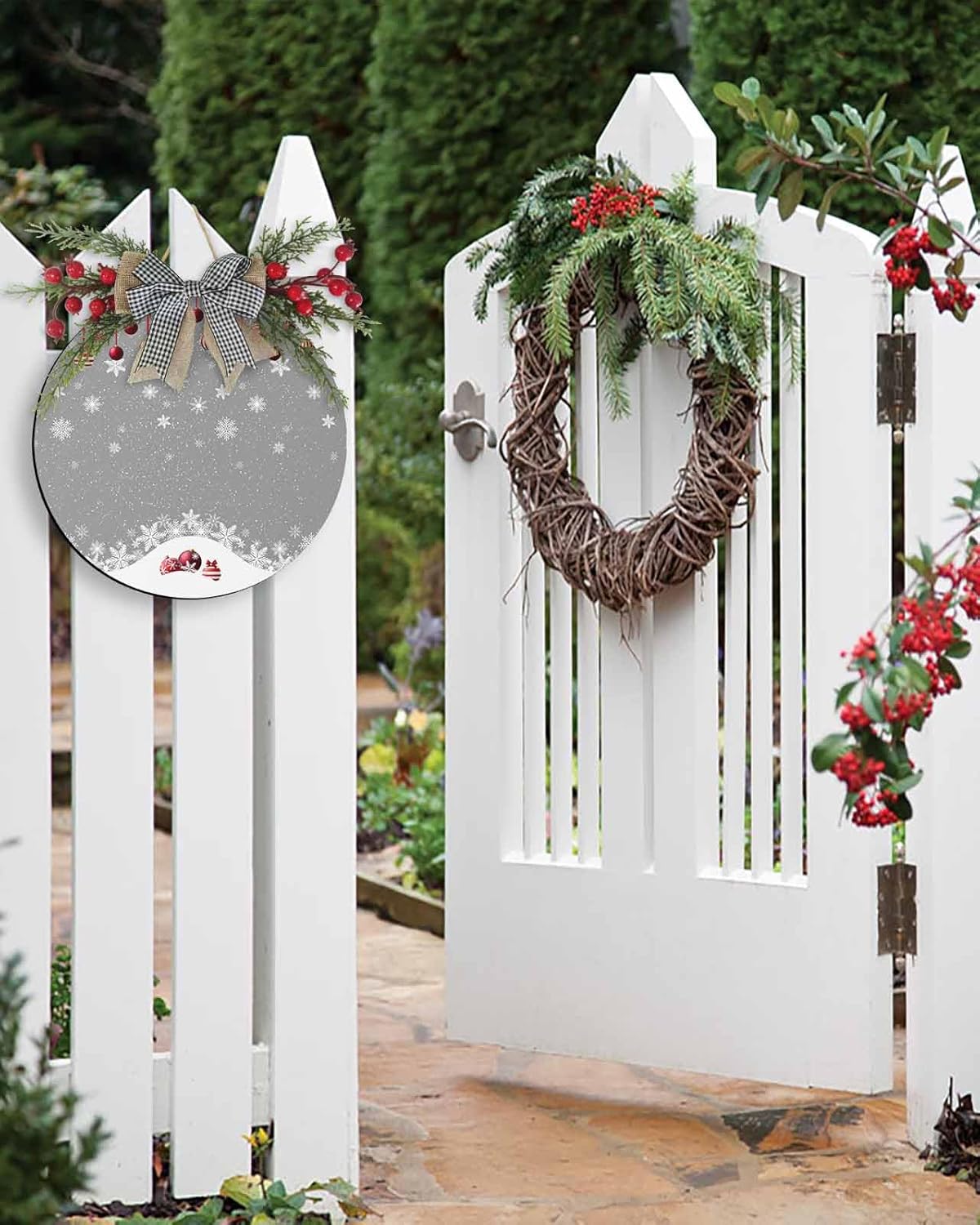 Welcome Sign Christmas Wreath Decor Round Wooden Plaque 1