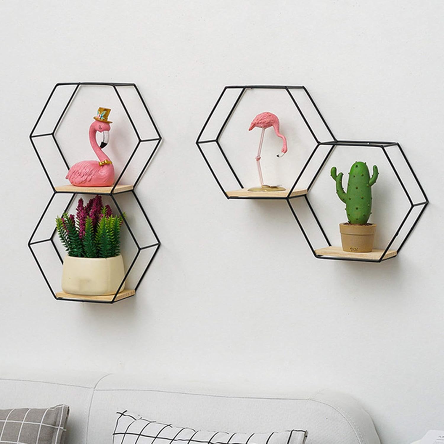 Washranp Nordic Hexagonal Iron Floating Shelf Storage
