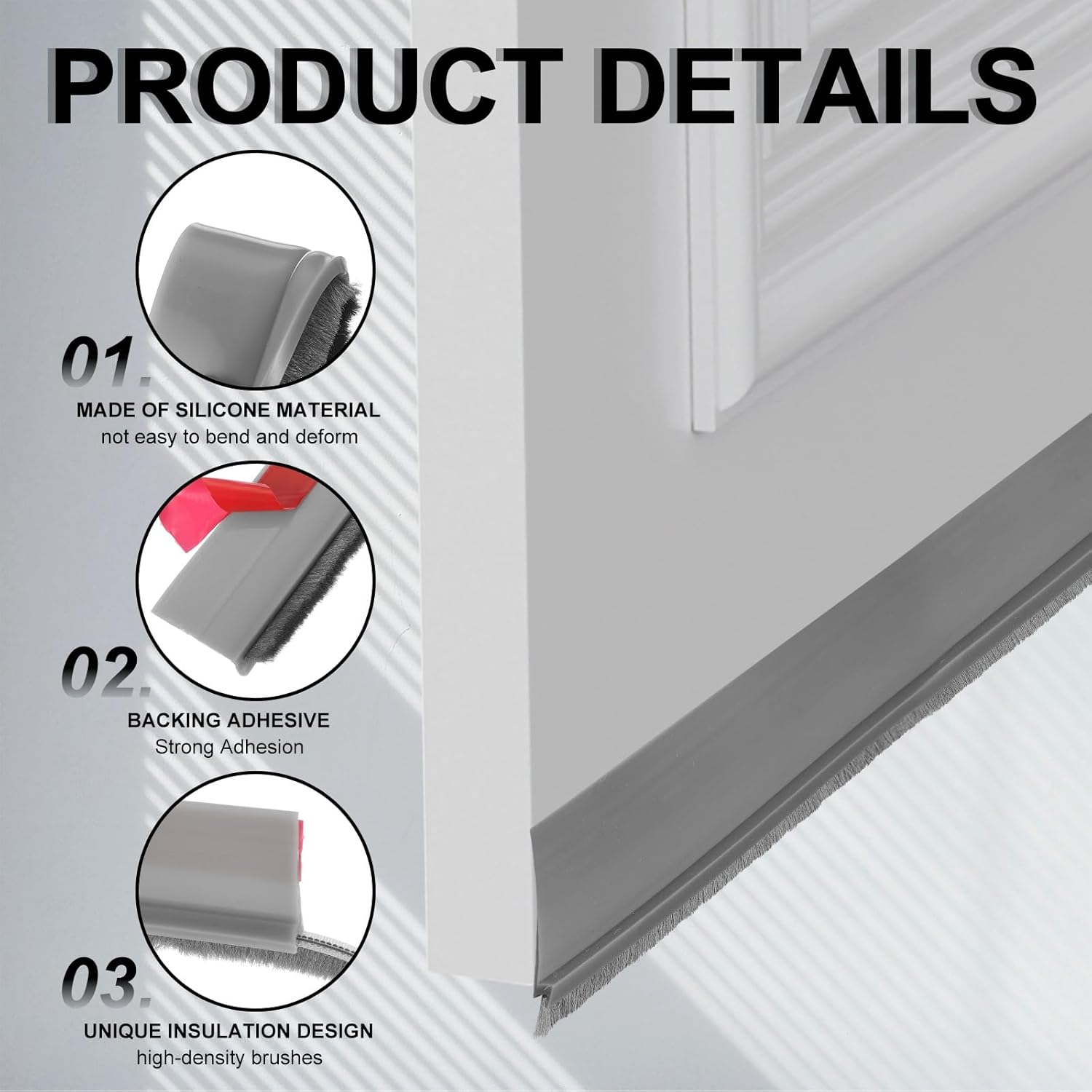 Uxcell Door Bottom Sweep with Adhesive 39 x 2 Inch Silicone Draft Strip for Cold and Noise Blocker