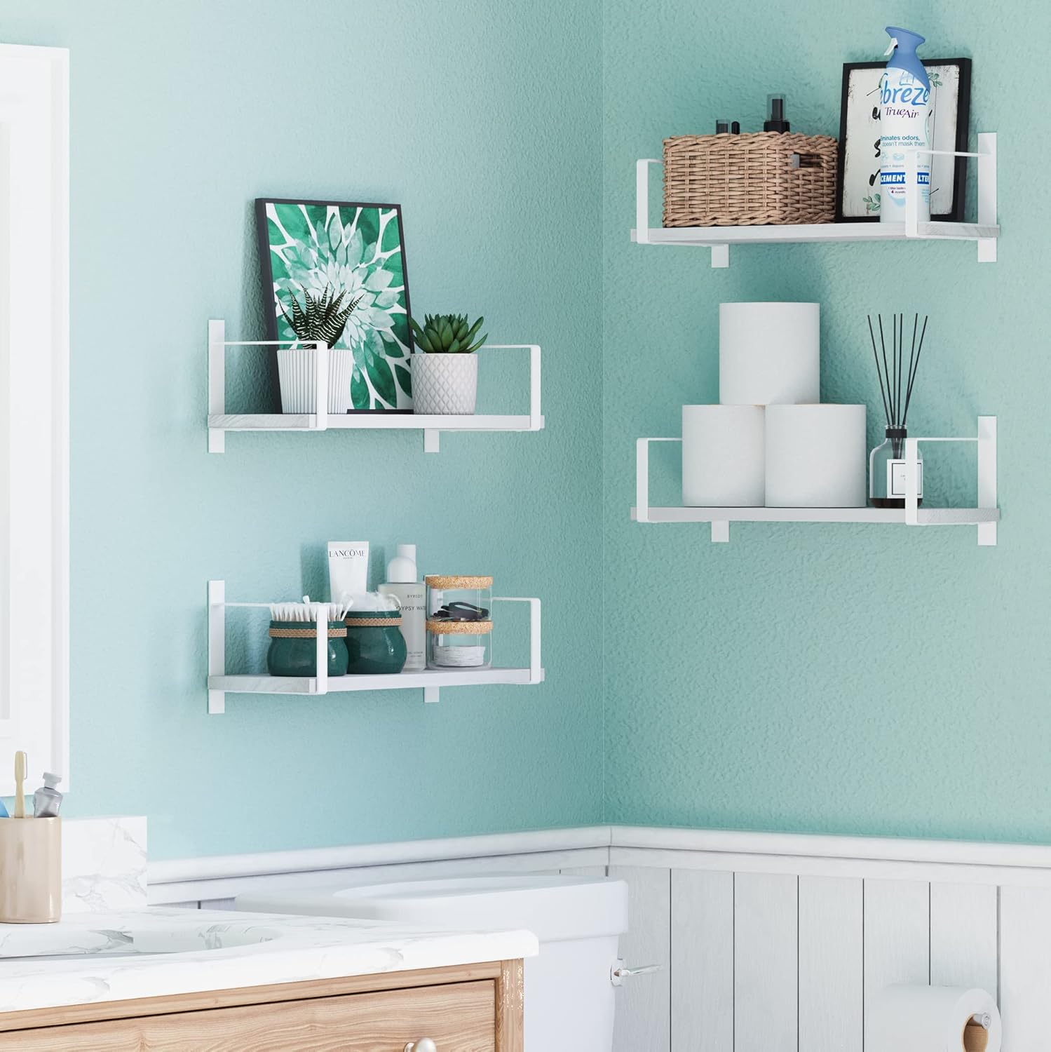 Wallniture Toledo 17 Inch Floating Shelves Set of 4 White