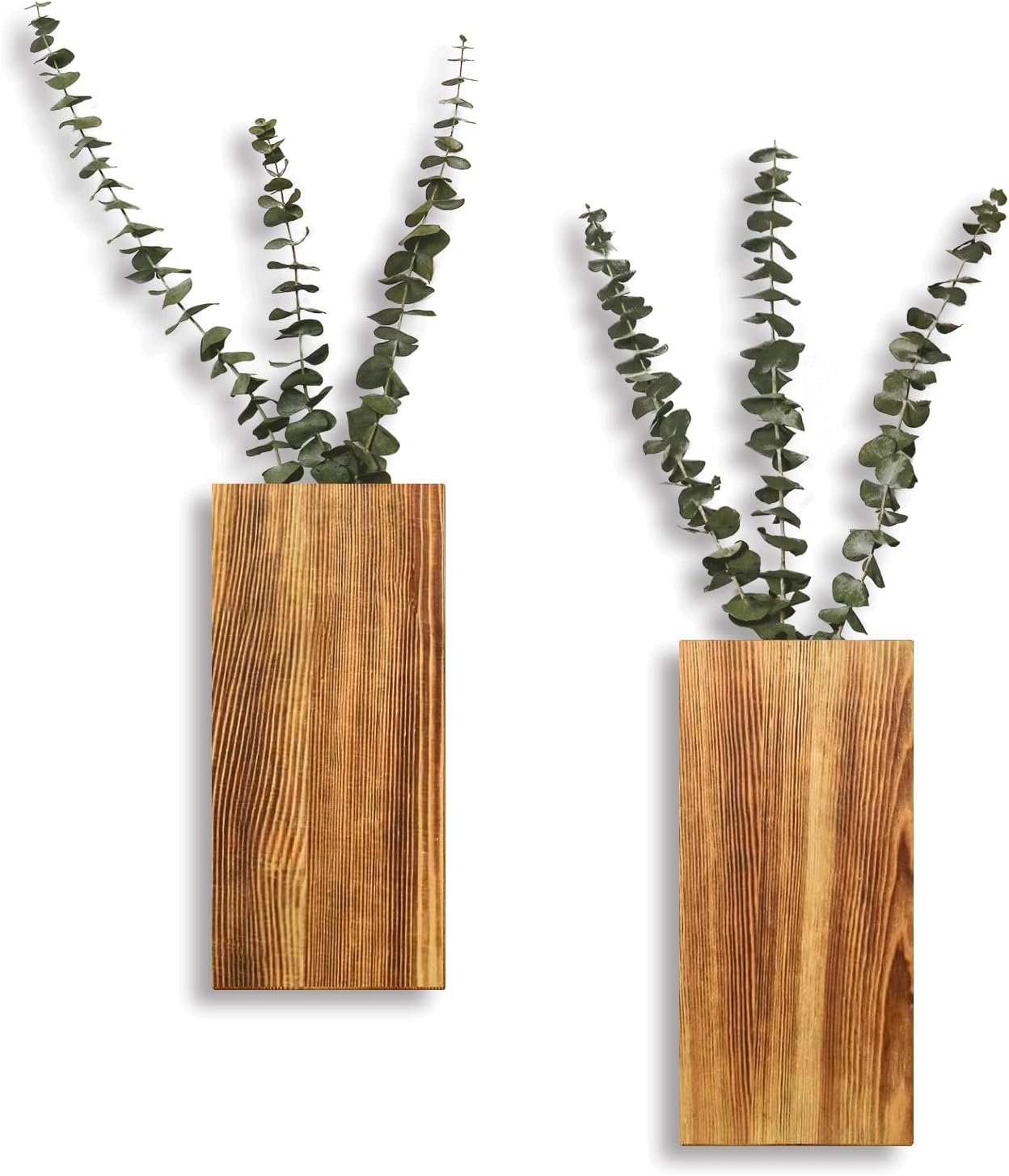 Wood Wall Planter 2 Pack for Artificial Flowers and Decor Modern Wooden Vase for Home Decor