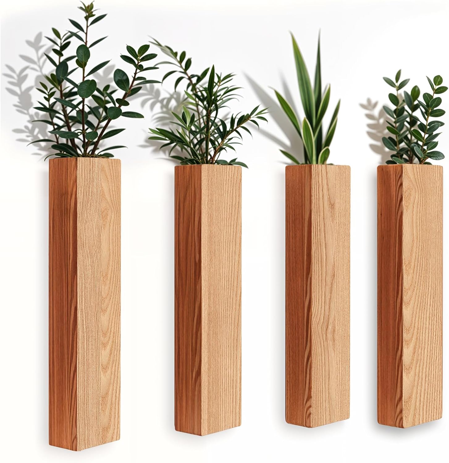 4 Pack Wood Wall Decors for Indoor Plants and Dried Flowers