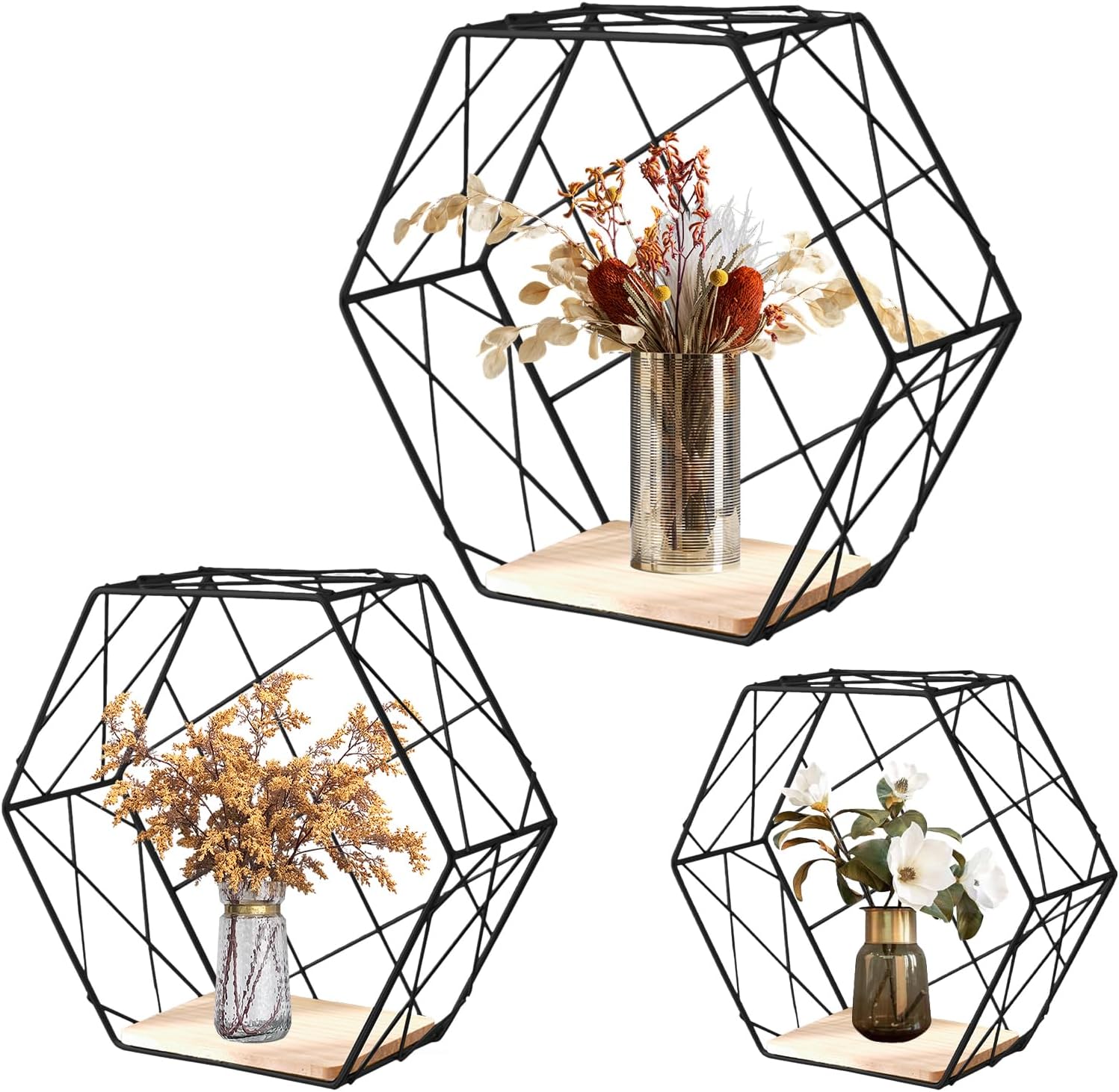 Hexagonal Floating Wall Shelf - Modern Geometric Display Rack