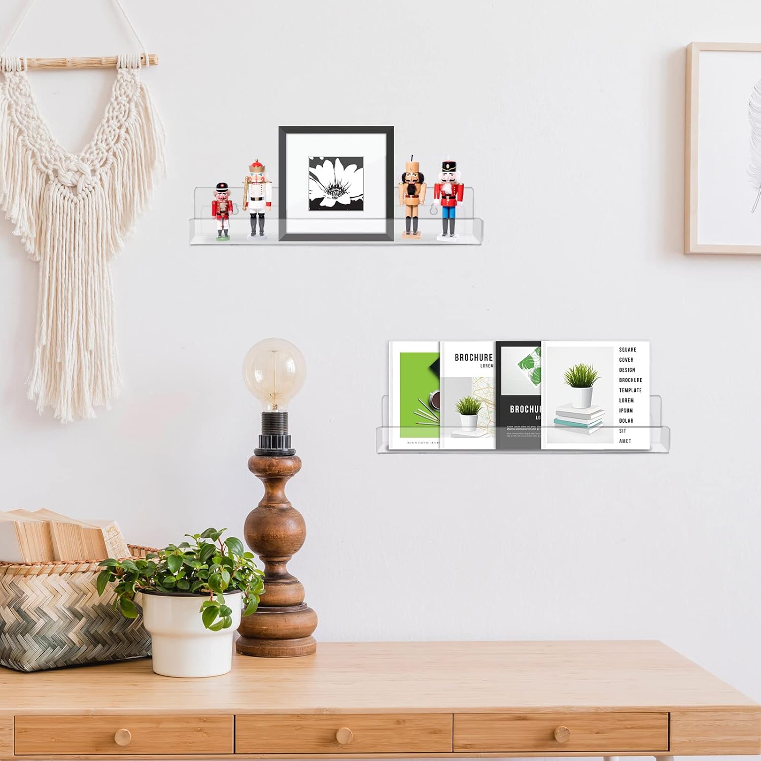 Blulu 16 Packs 14 Inch Acrylic Floating Shelf for Home Decor