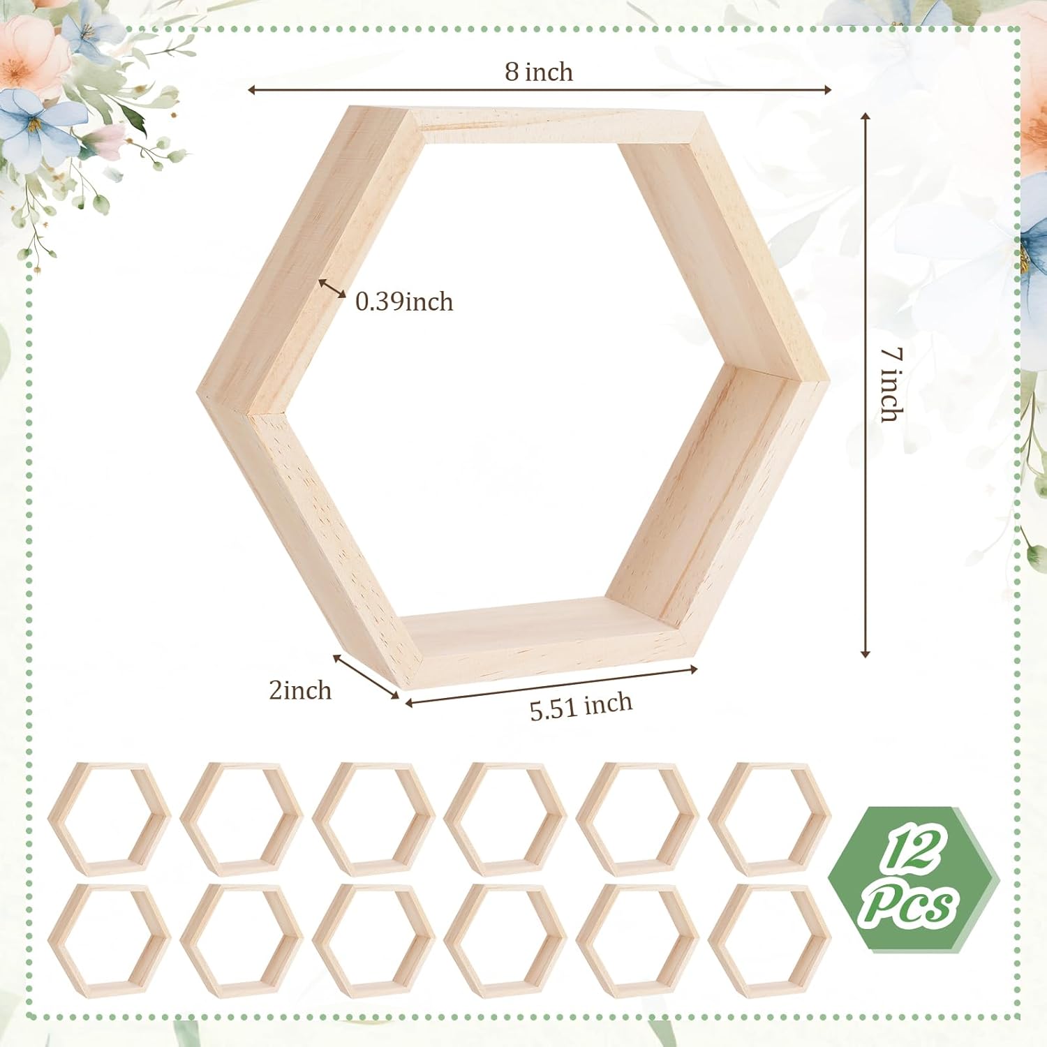 Barydat 12 Pcs 8 Inch Hexagon Shelves Wall Decor