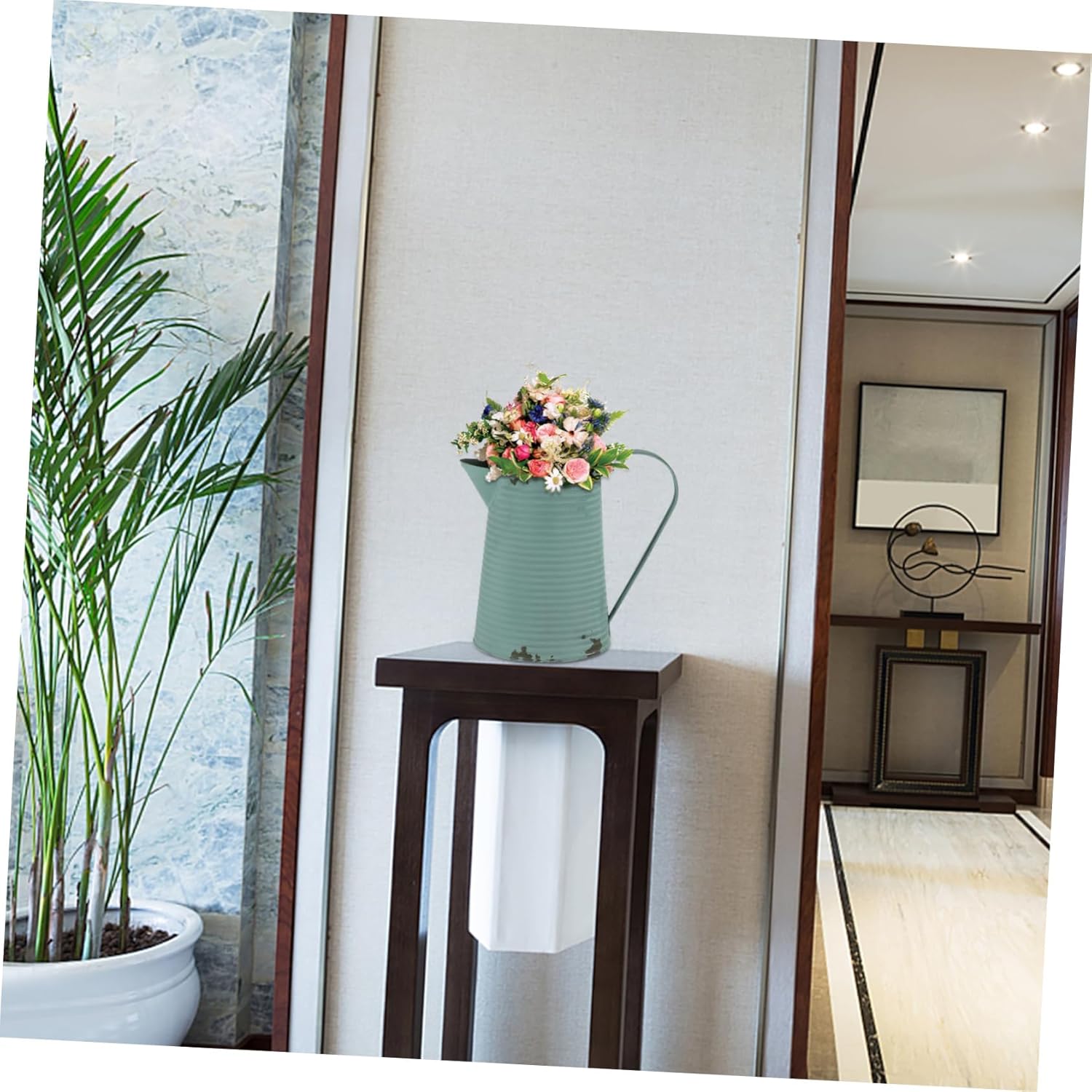 BESPORTBLE Vintage Style Iron Flower Pot Light Blue Pitcher Vase for Farmhouse Decor