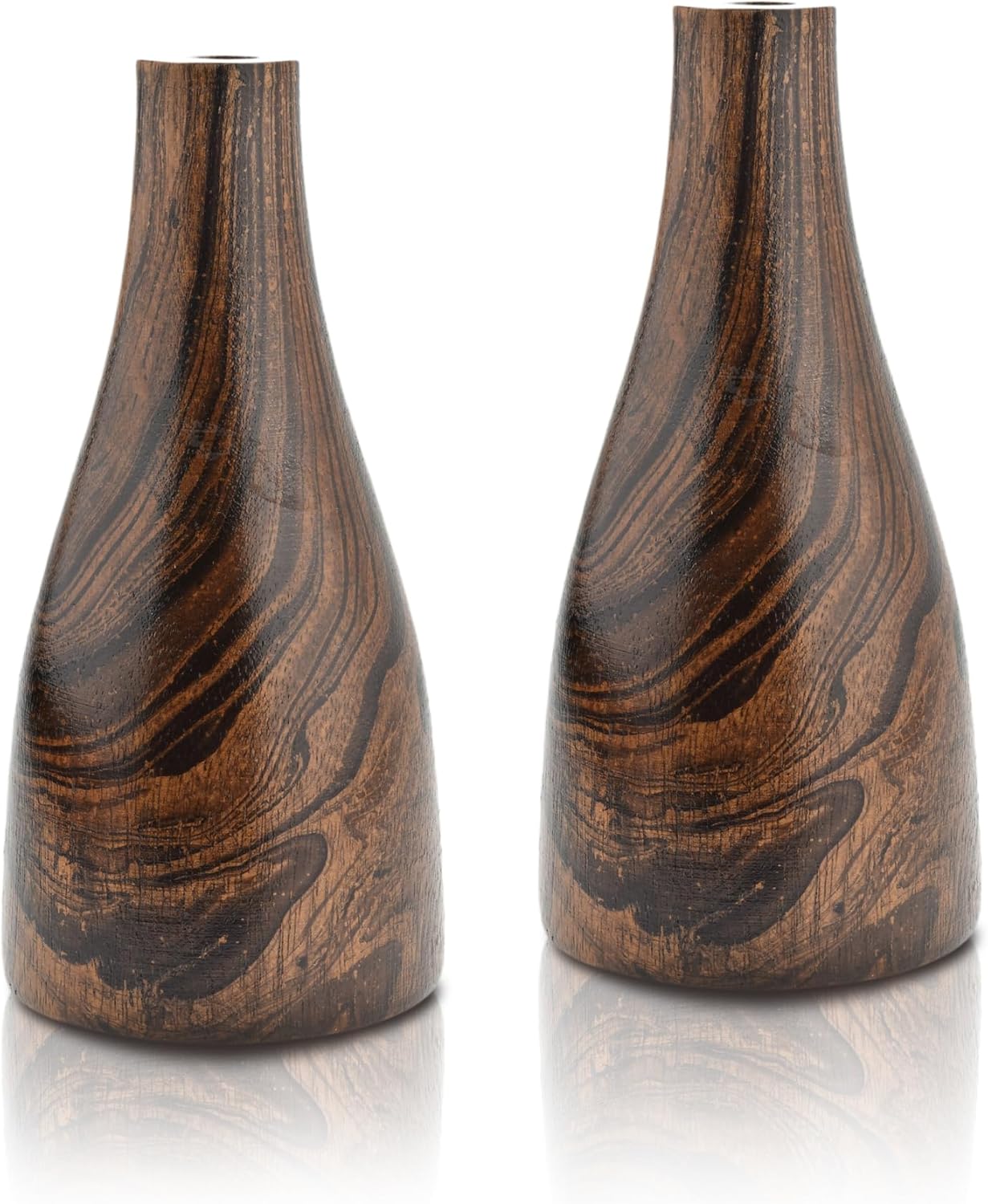 AeraVida Artistic Grain Pattern Mango Wood Flower Vase Set of 2