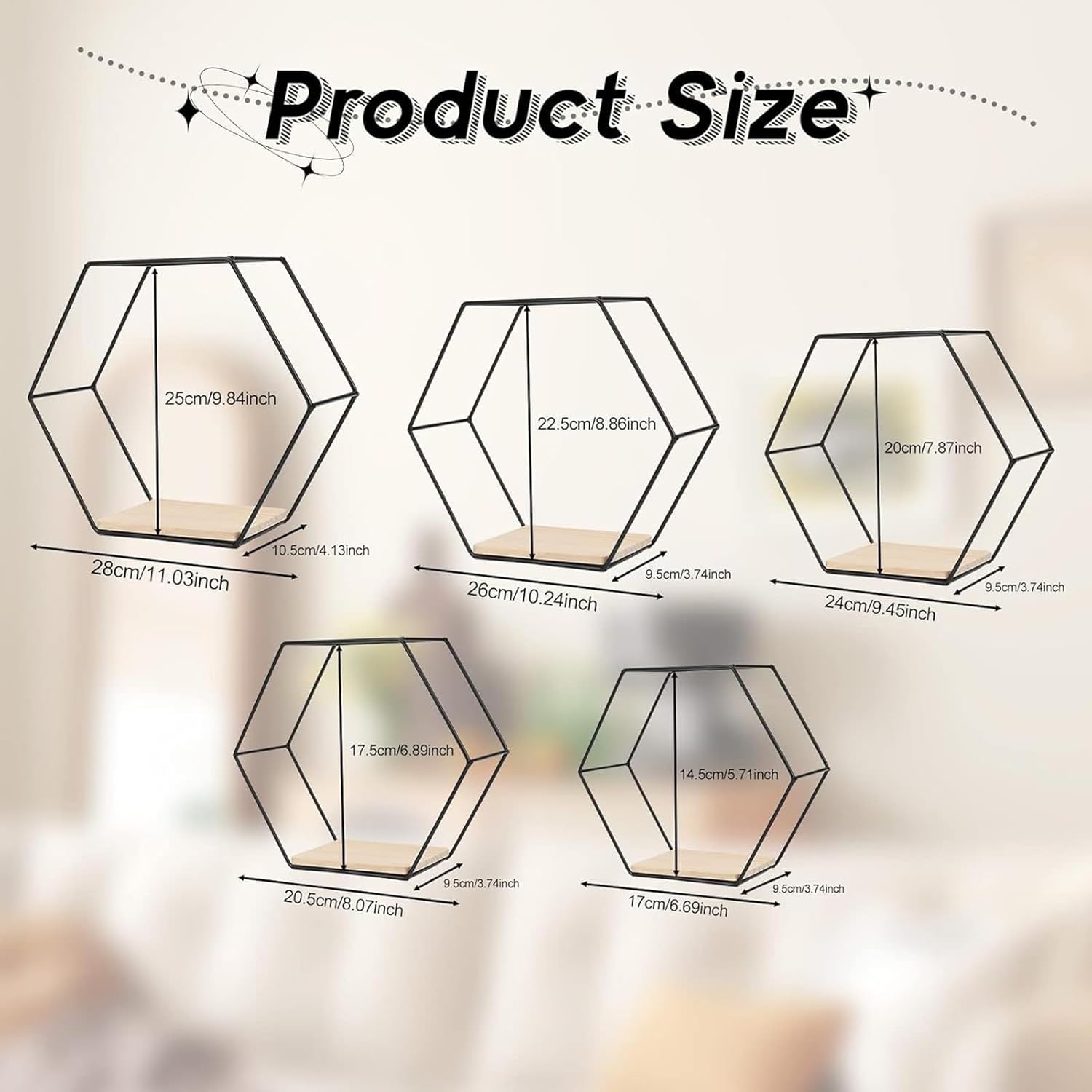 Metal Hexagonal Floating Wall Shelf - Modern Storage Decor