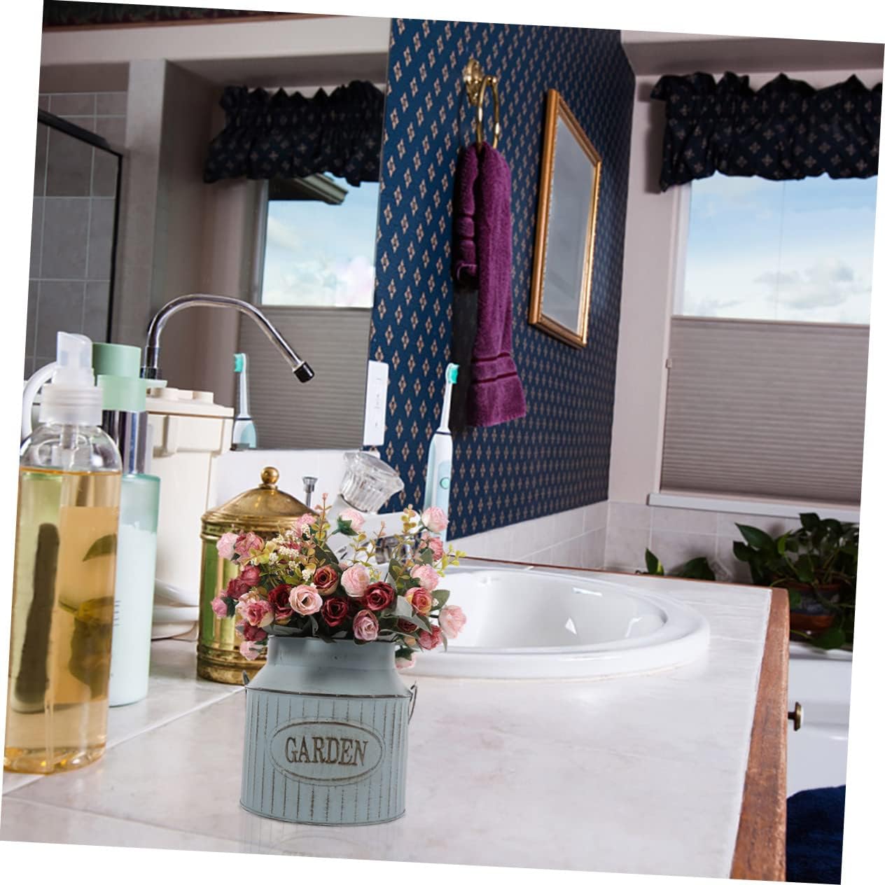 Vintage Iron Flower Pot with Handle for Home Decor