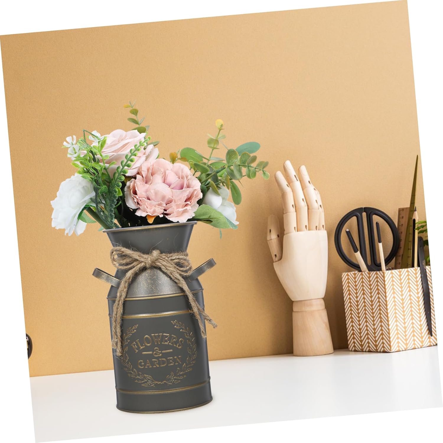 Balacoo Rustic Galvanized Flower Vase Double Handle